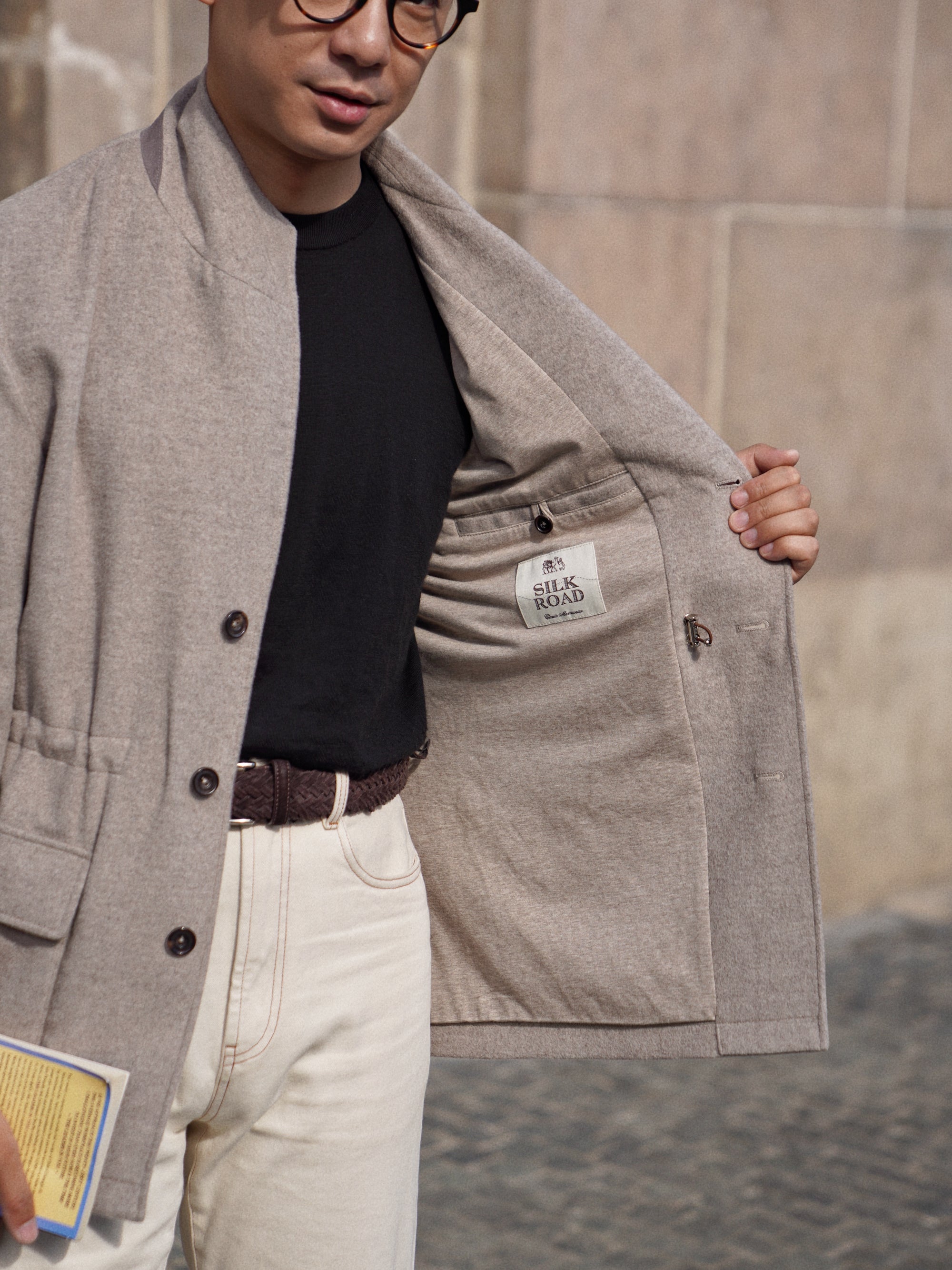 Taupe Wool Silk Flannel Teba Jacket #430