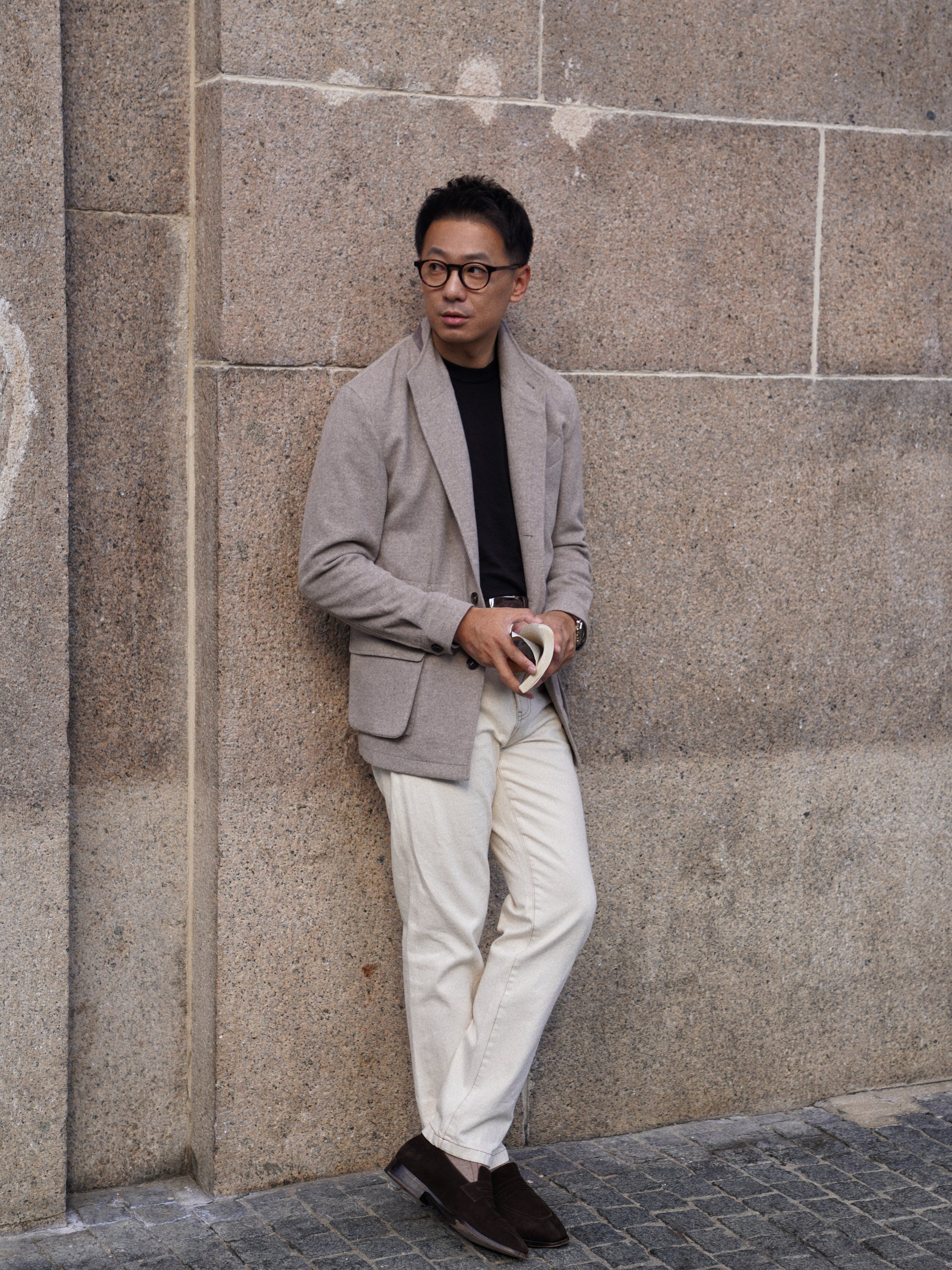 Taupe Wool Silk Flannel Teba Jacket #430
