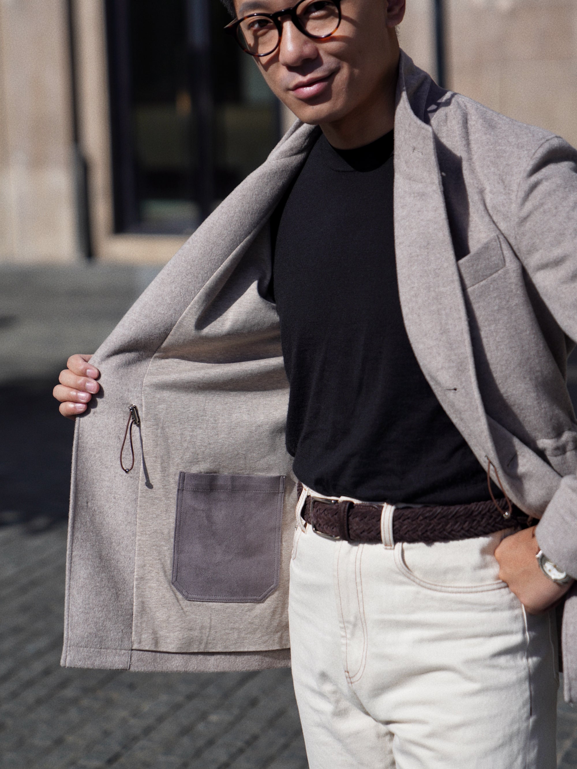 Taupe Wool Silk Flannel Teba Jacket #430