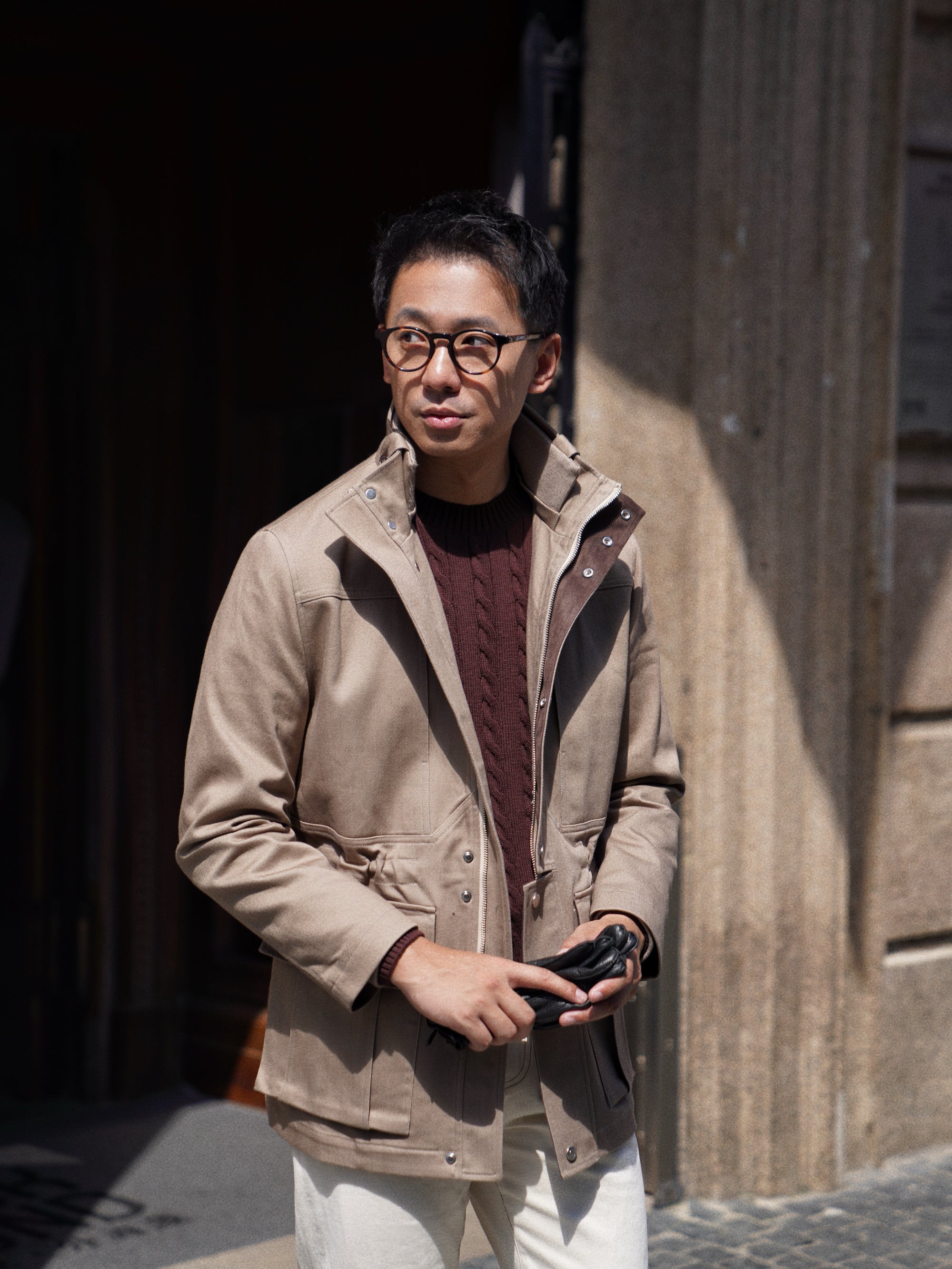 Taupe Waterproof Cotton Racing Jacket #368