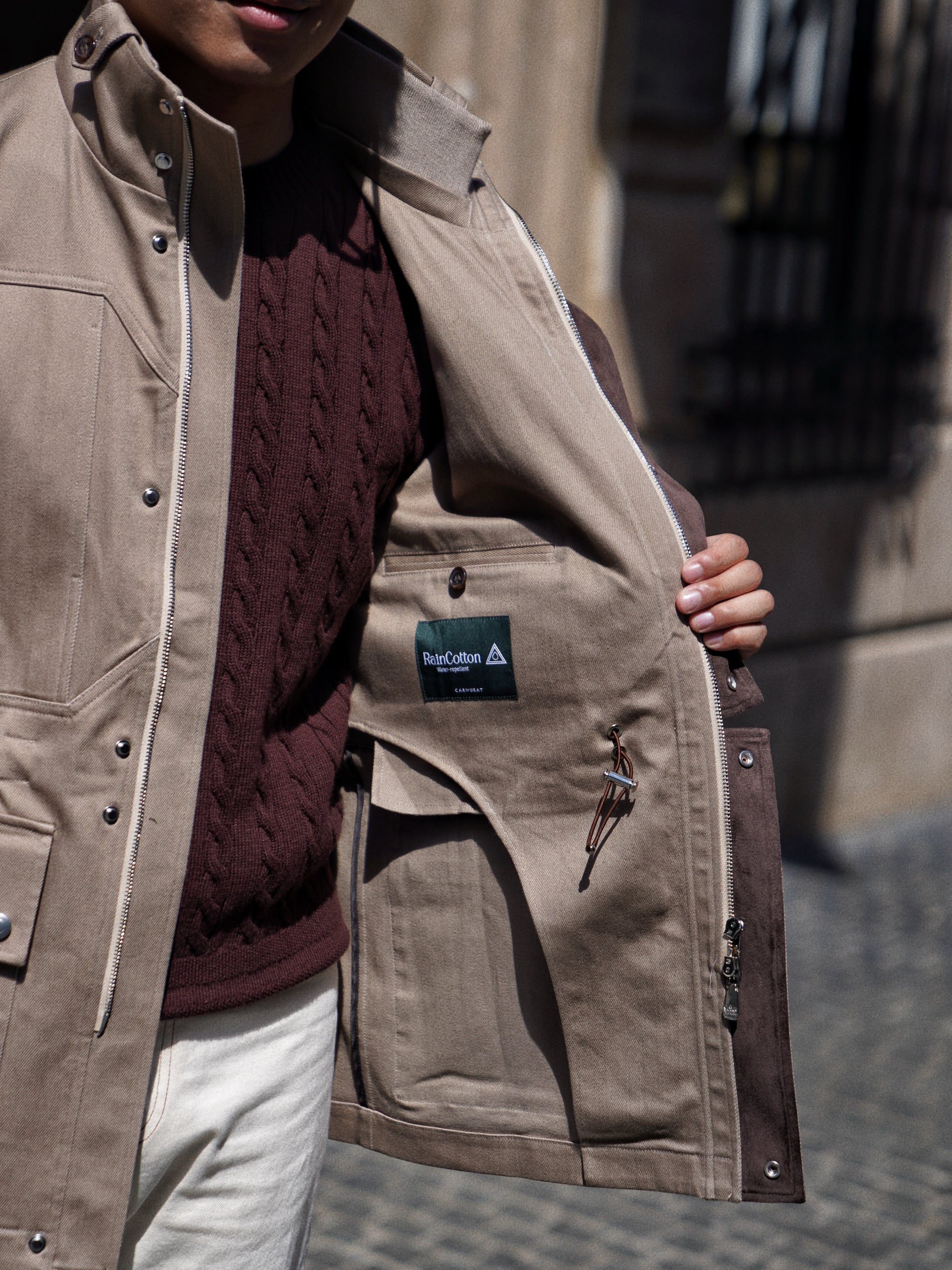 Taupe Waterproof Cotton Racing Jacket #368