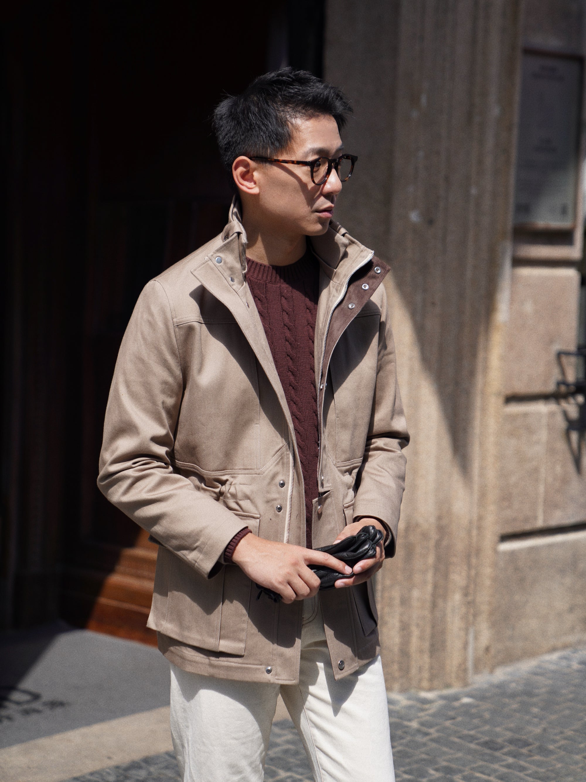 Taupe Waterproof Cotton Racing Jacket #368