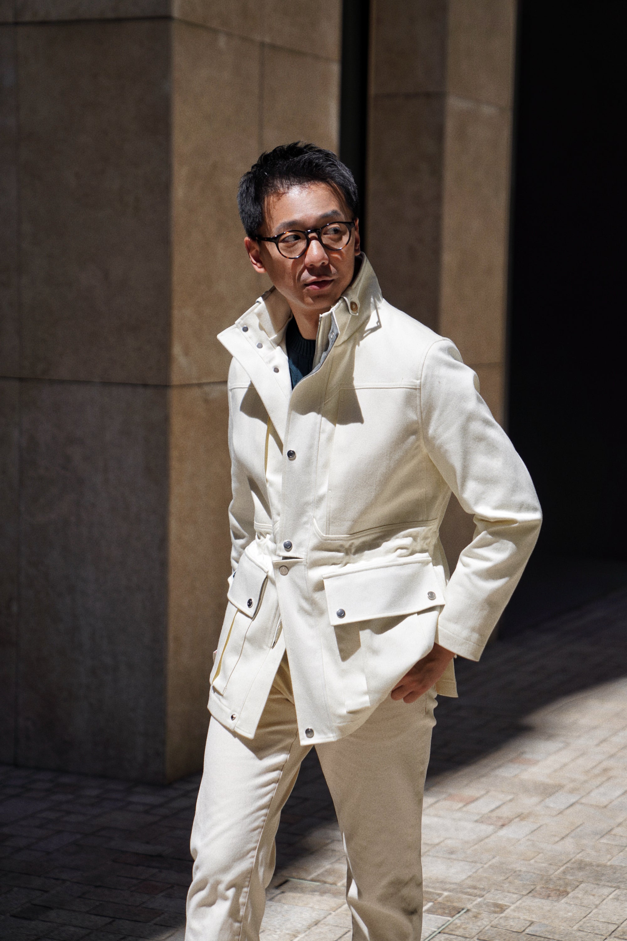 Beige Waterproof Cotton Racing Jacket #370