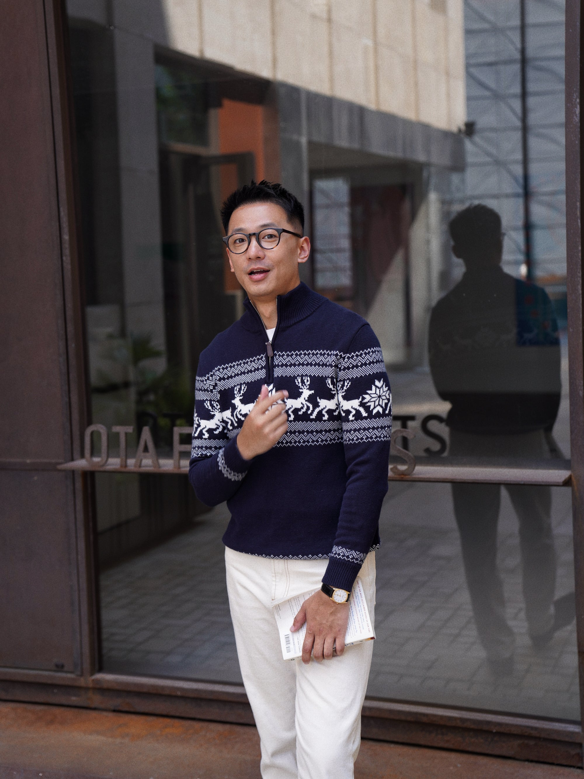 Cotton Wool Blending Patterned Half Zip Jumper
