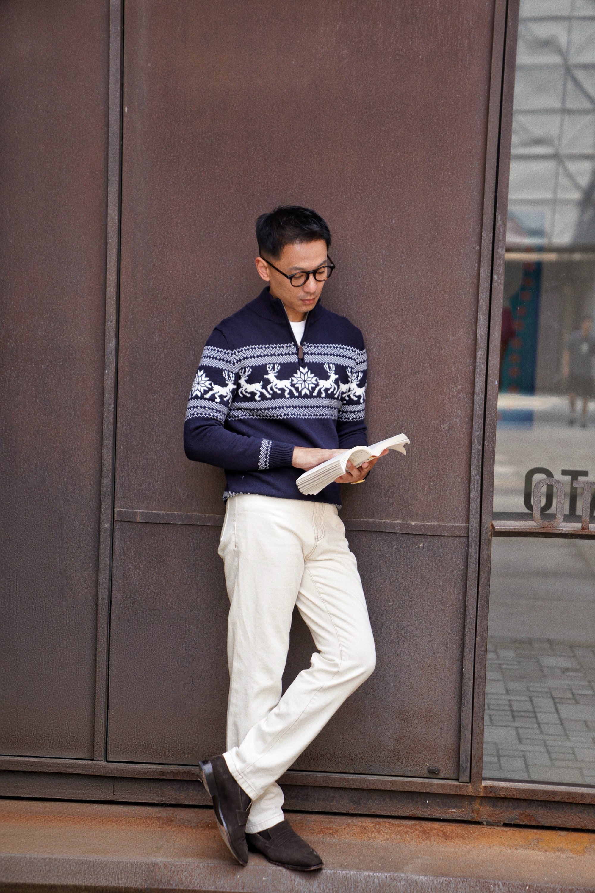 Cotton Wool Blending Patterned Half Zip Jumper