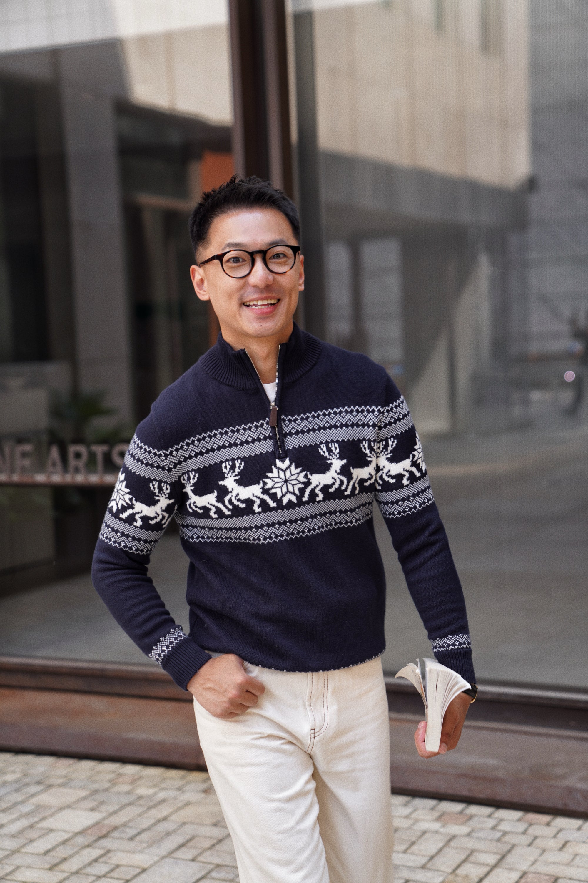 Cotton Wool Blending Patterned Half Zip Jumper