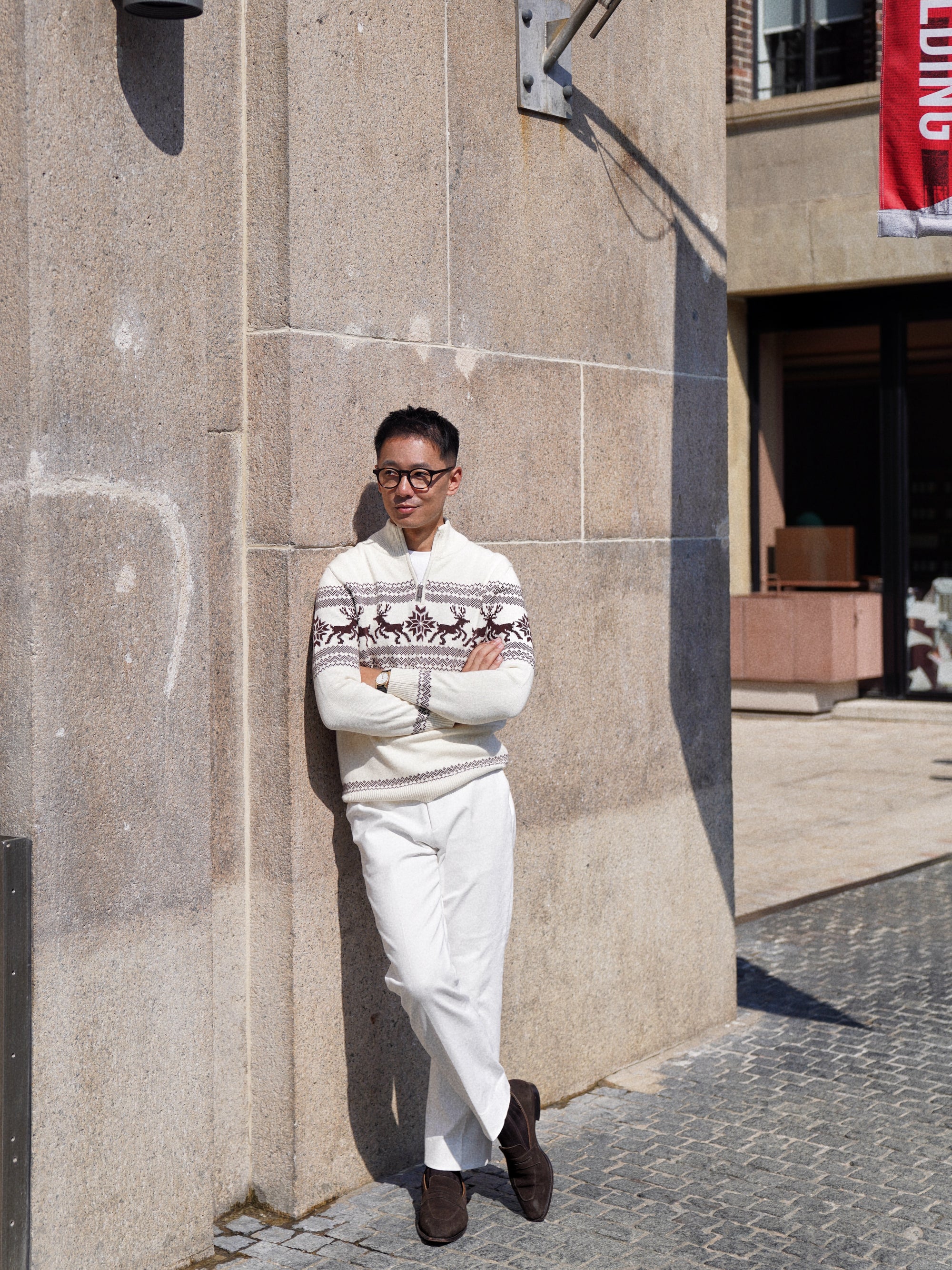Cotton Wool Blending Patterned Half Zip Jumper