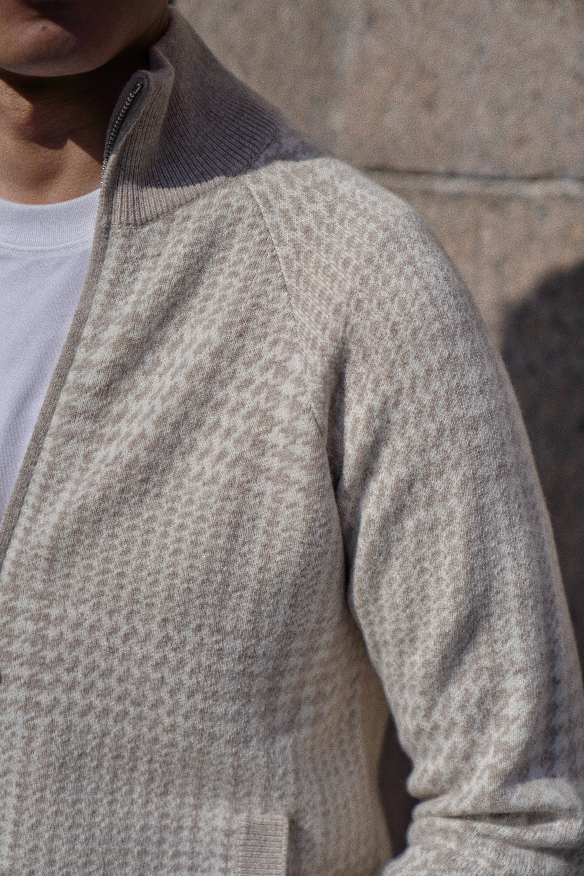 Camel Glen Check 17 Micron Wool Zip Cardigan