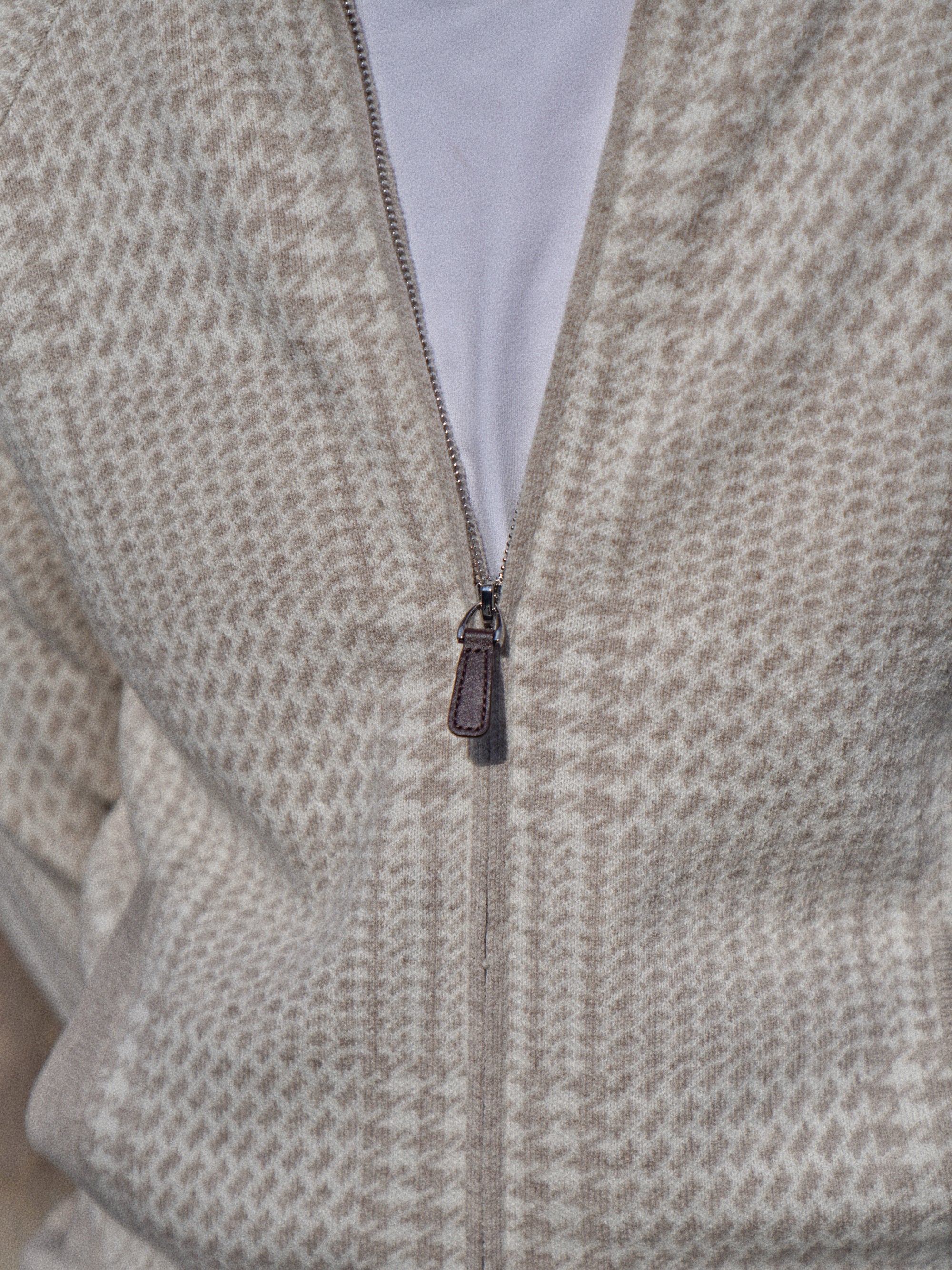 Camel Glen Check 17 Micron Wool Zip Cardigan