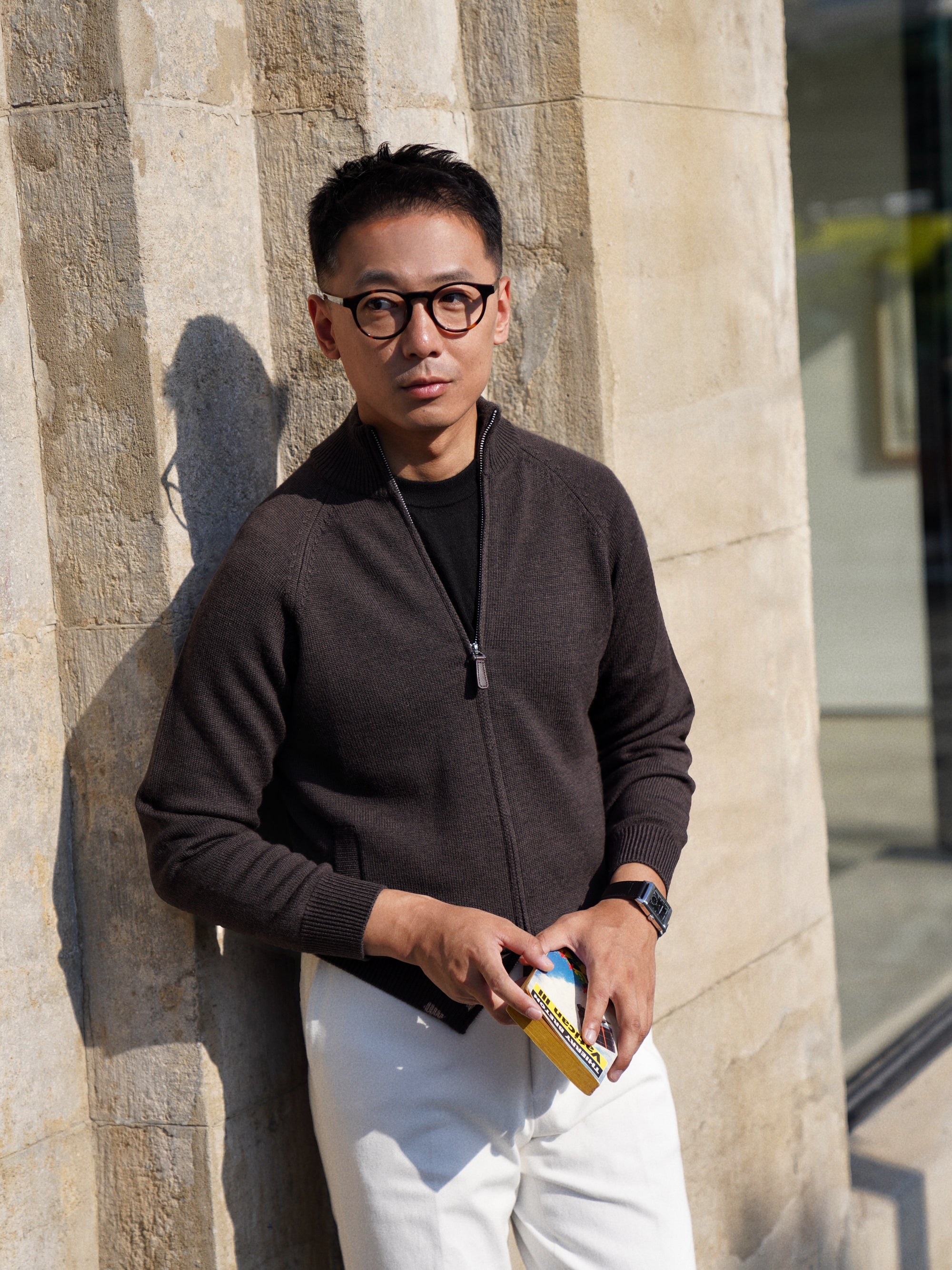 Brown 17 Micron Wool Zip Cardigan