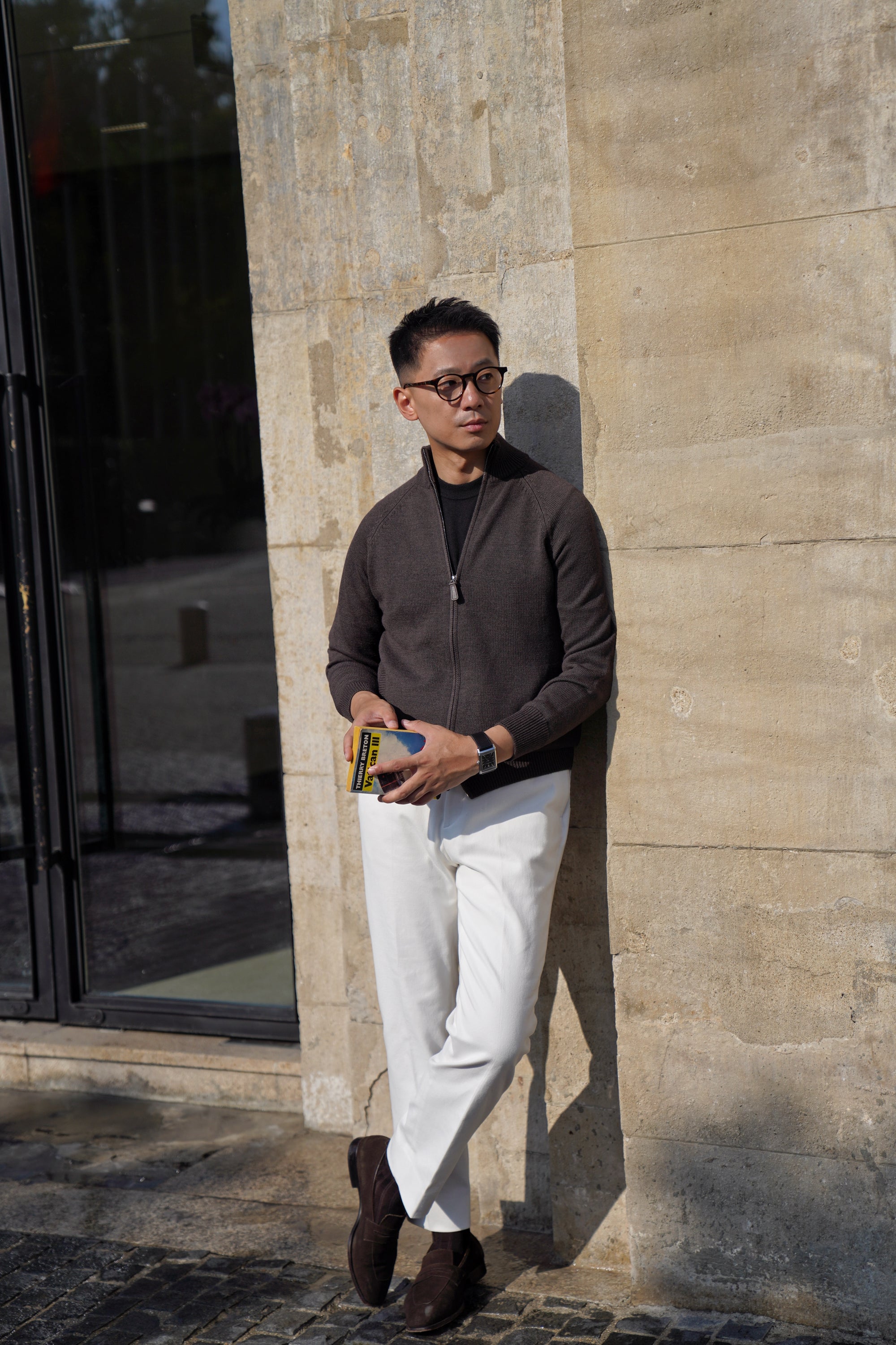 Brown 17 Micron Wool Zip Cardigan