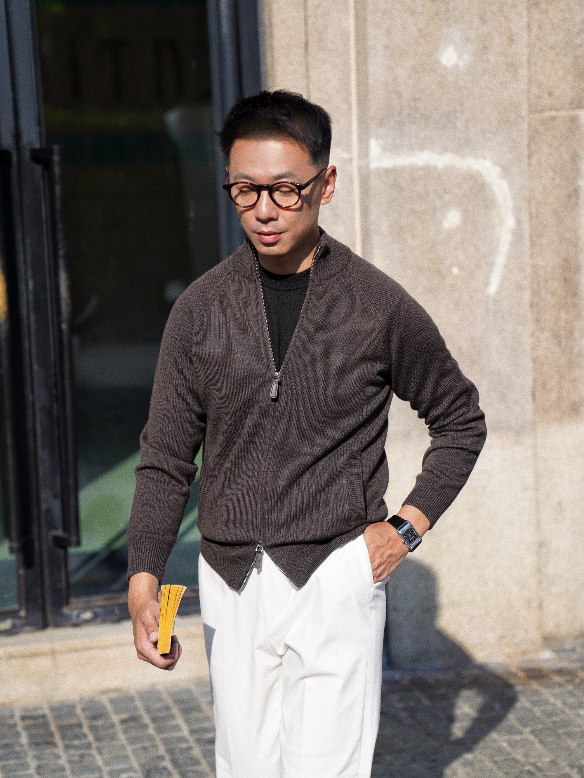 Brown 17 Micron Wool Zip Cardigan