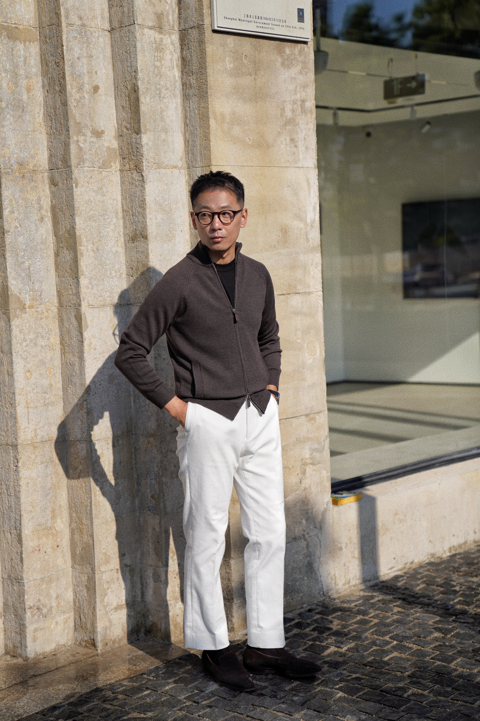 Brown 17 Micron Wool Zip Cardigan
