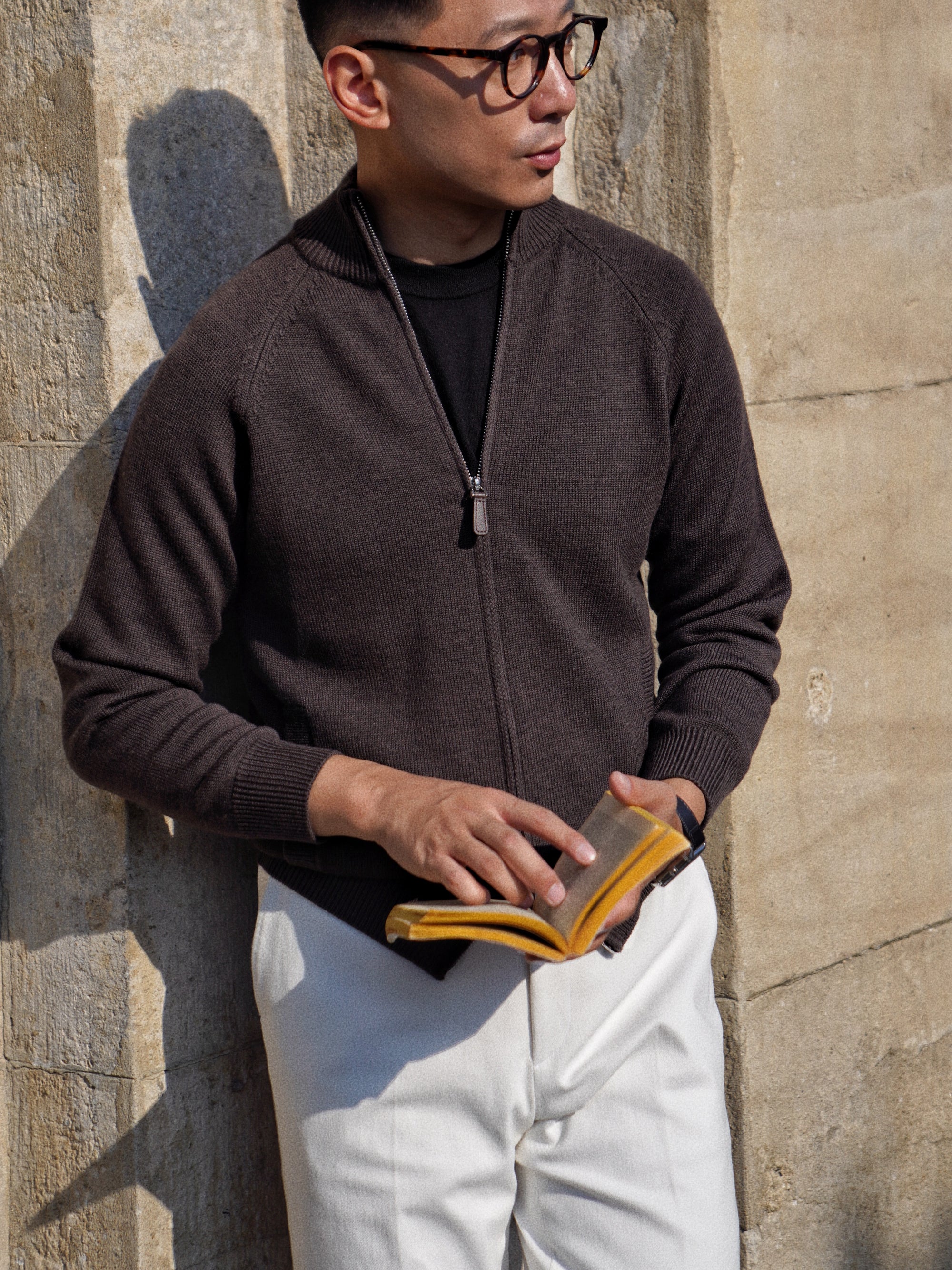 Brown 17 Micron Wool Zip Cardigan