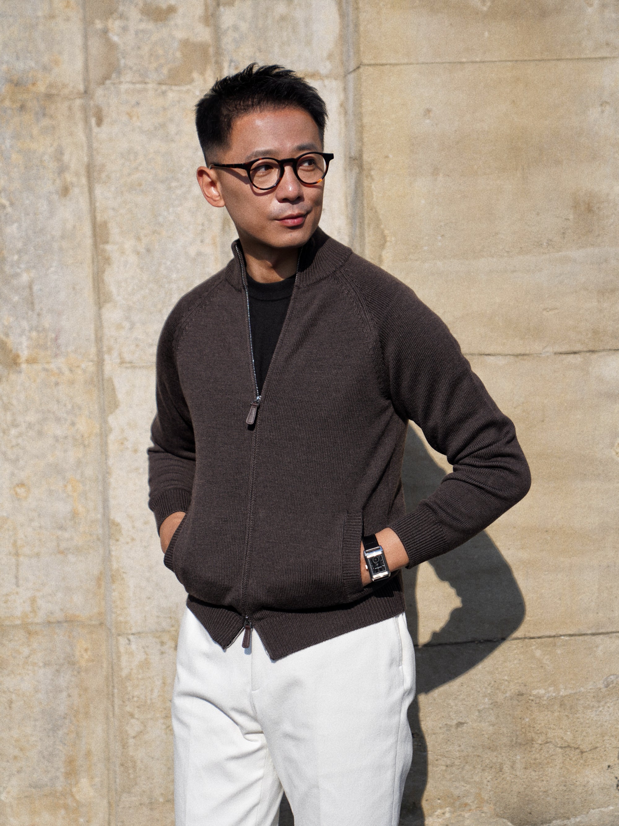 Brown 17 Micron Wool Zip Cardigan