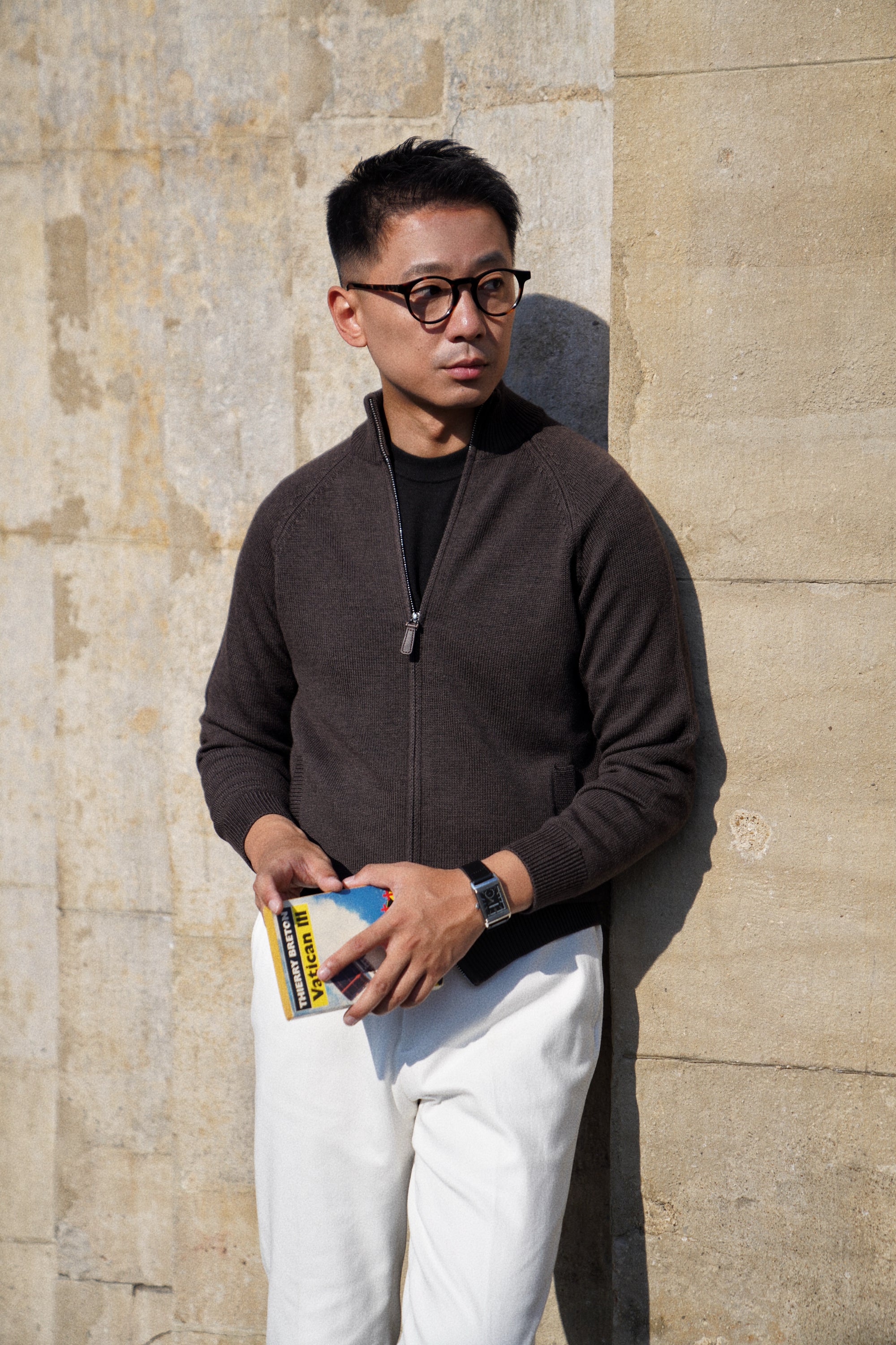Brown 17 Micron Wool Zip Cardigan