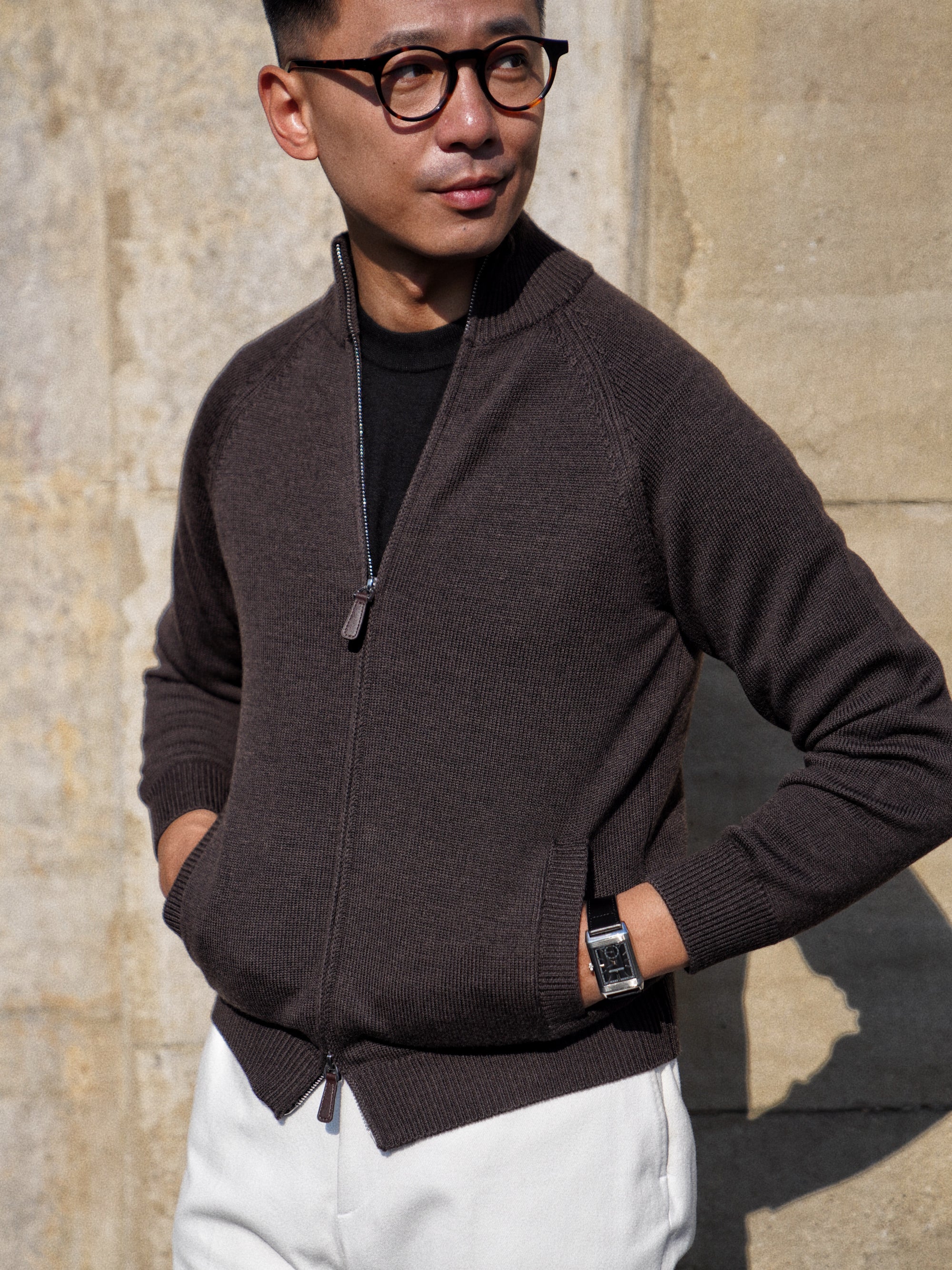 Brown 17 Micron Wool Zip Cardigan