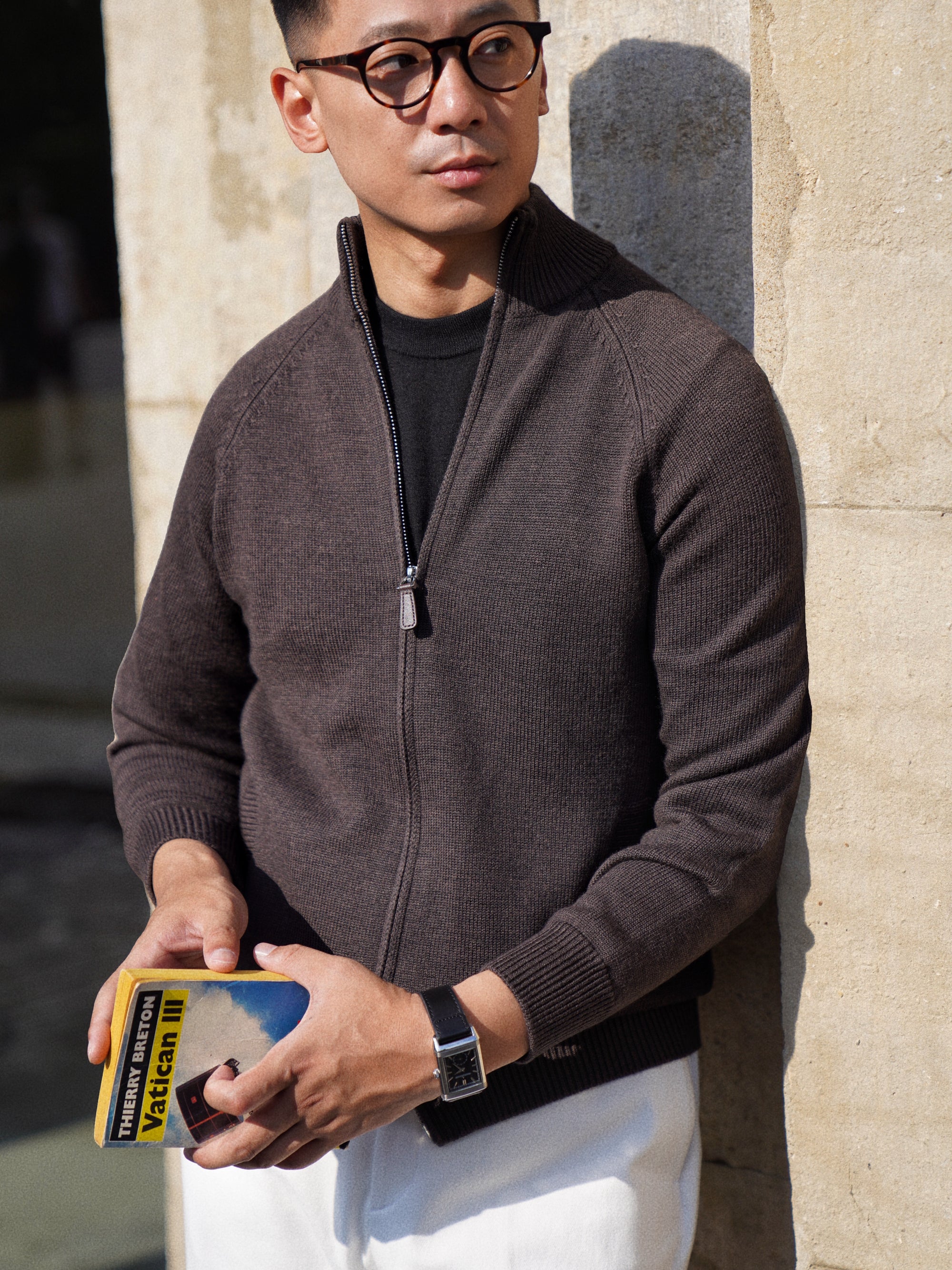 Brown 17 Micron Wool Zip Cardigan