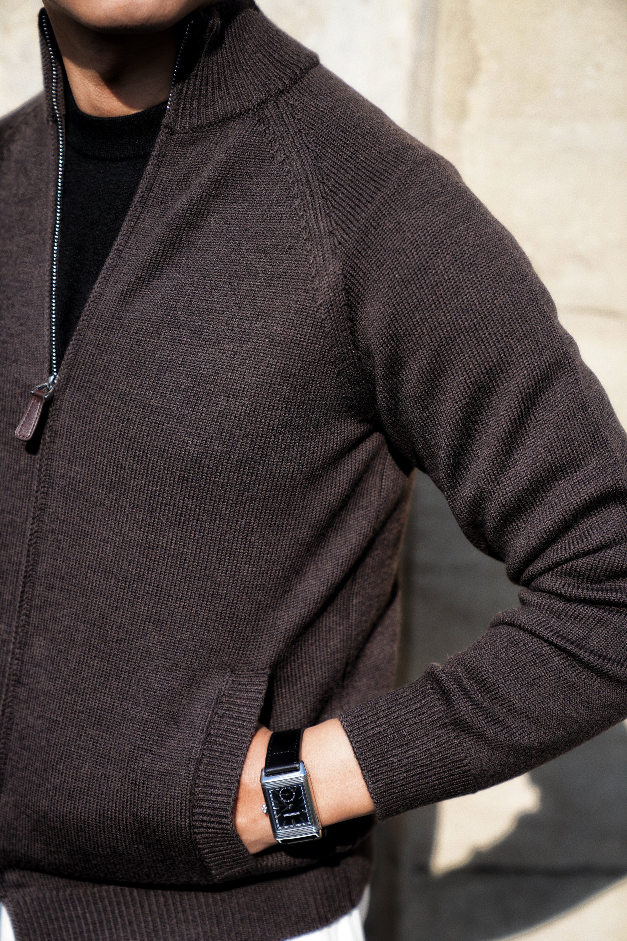 Brown 17 Micron Wool Zip Cardigan