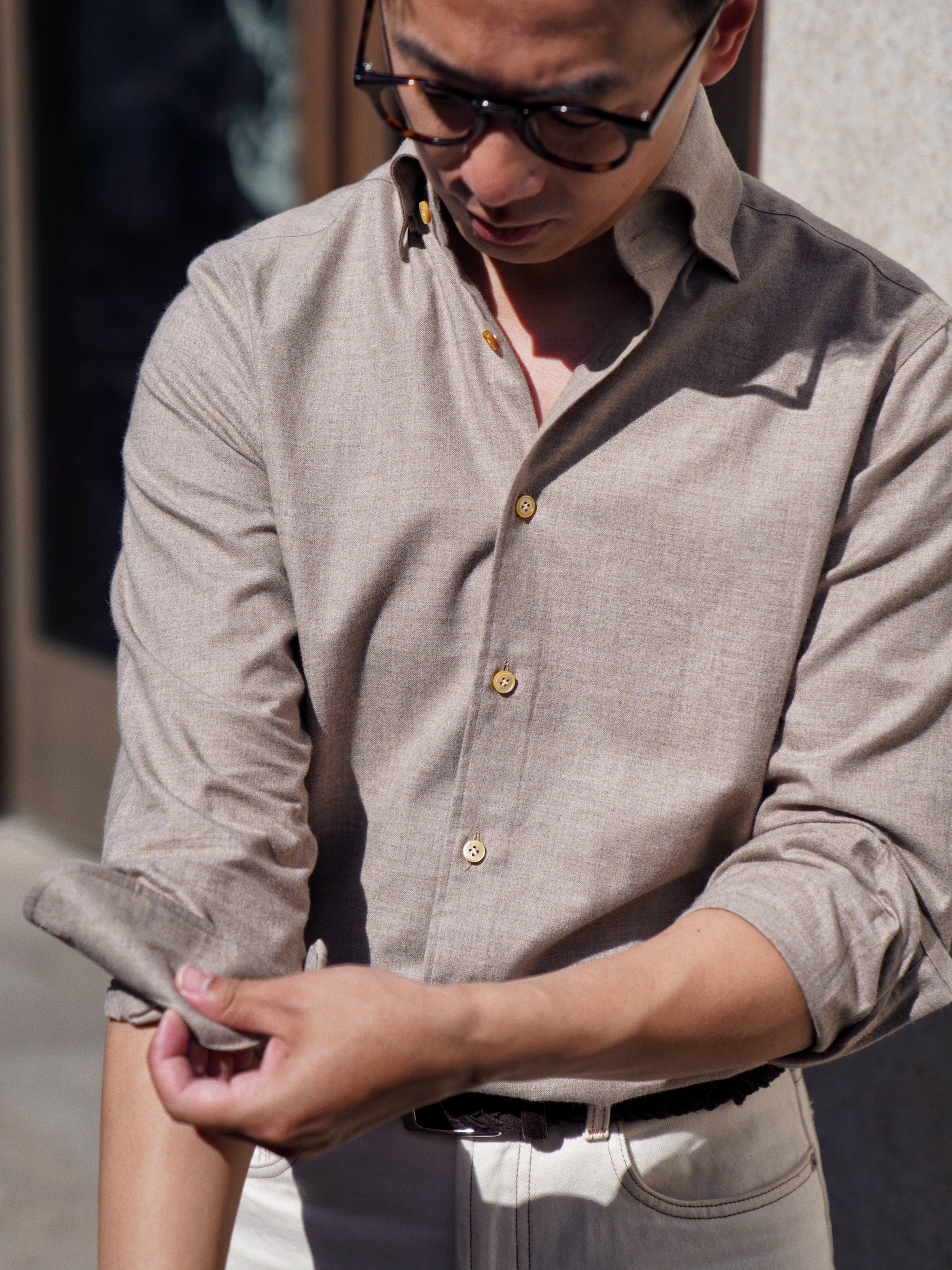 Herringbone Cotton Yakwool Flannel Shirt