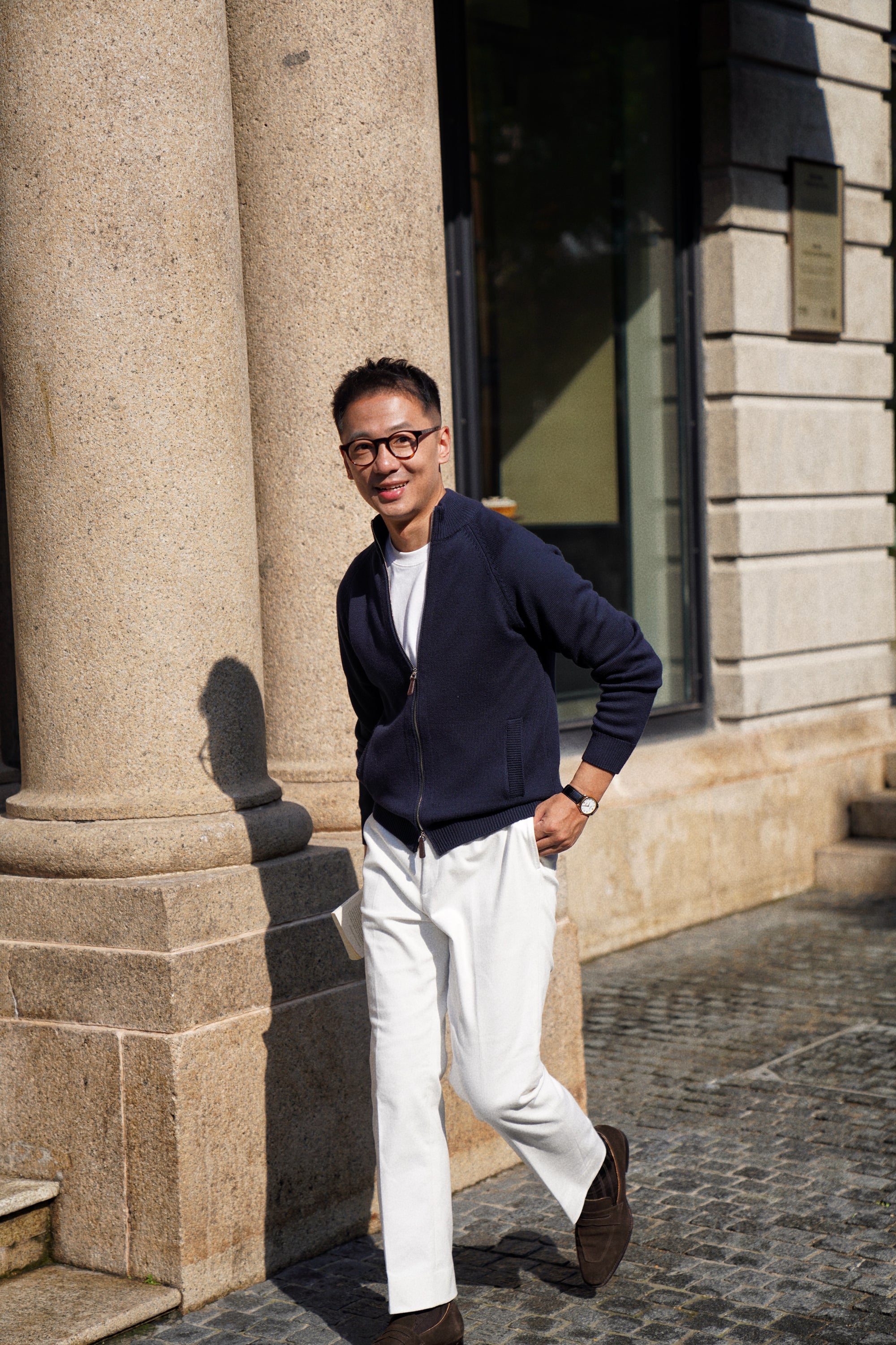 Navy 17 Micron Wool Zip Cardigan