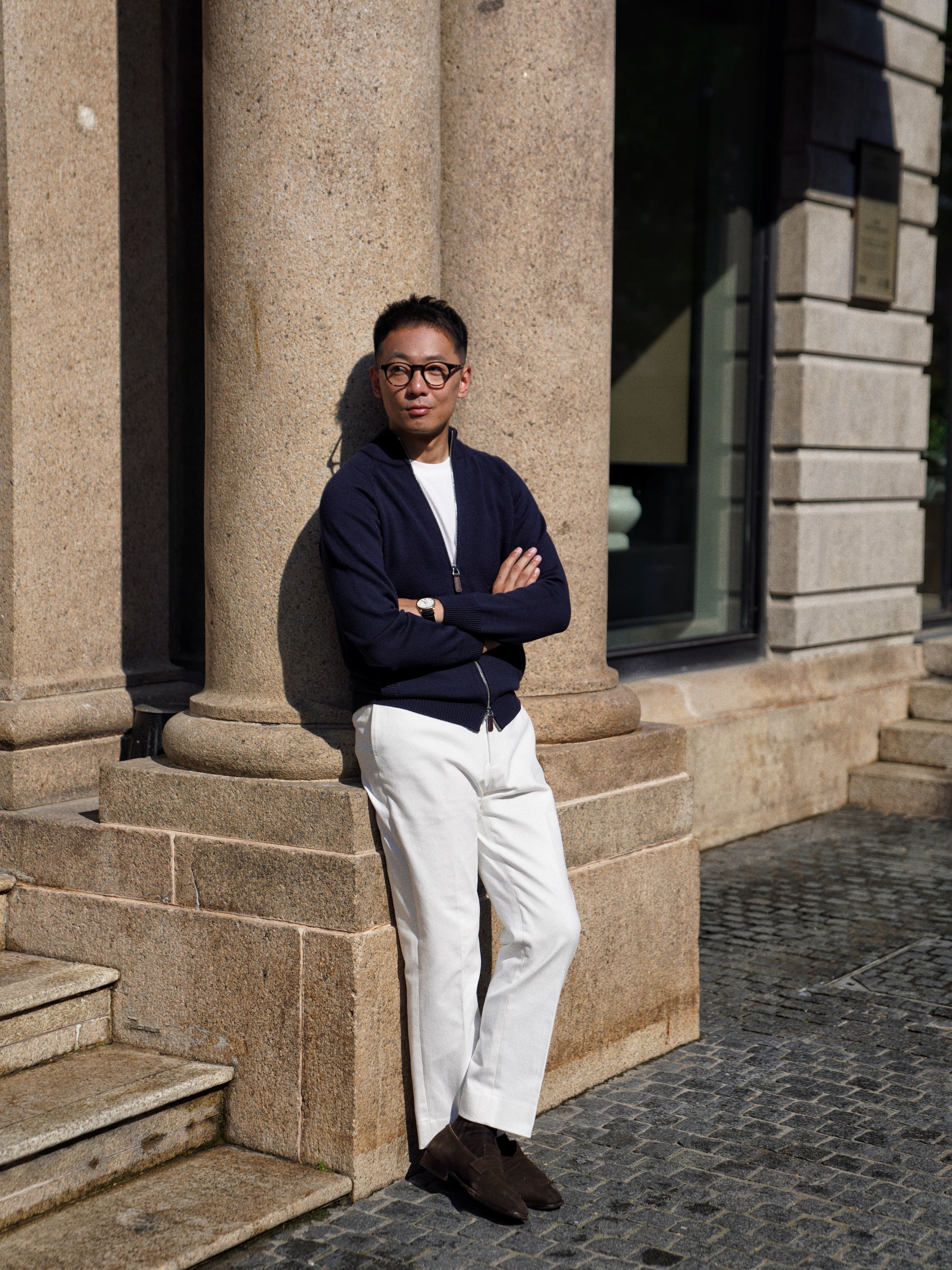 Navy 17 Micron Wool Zip Cardigan