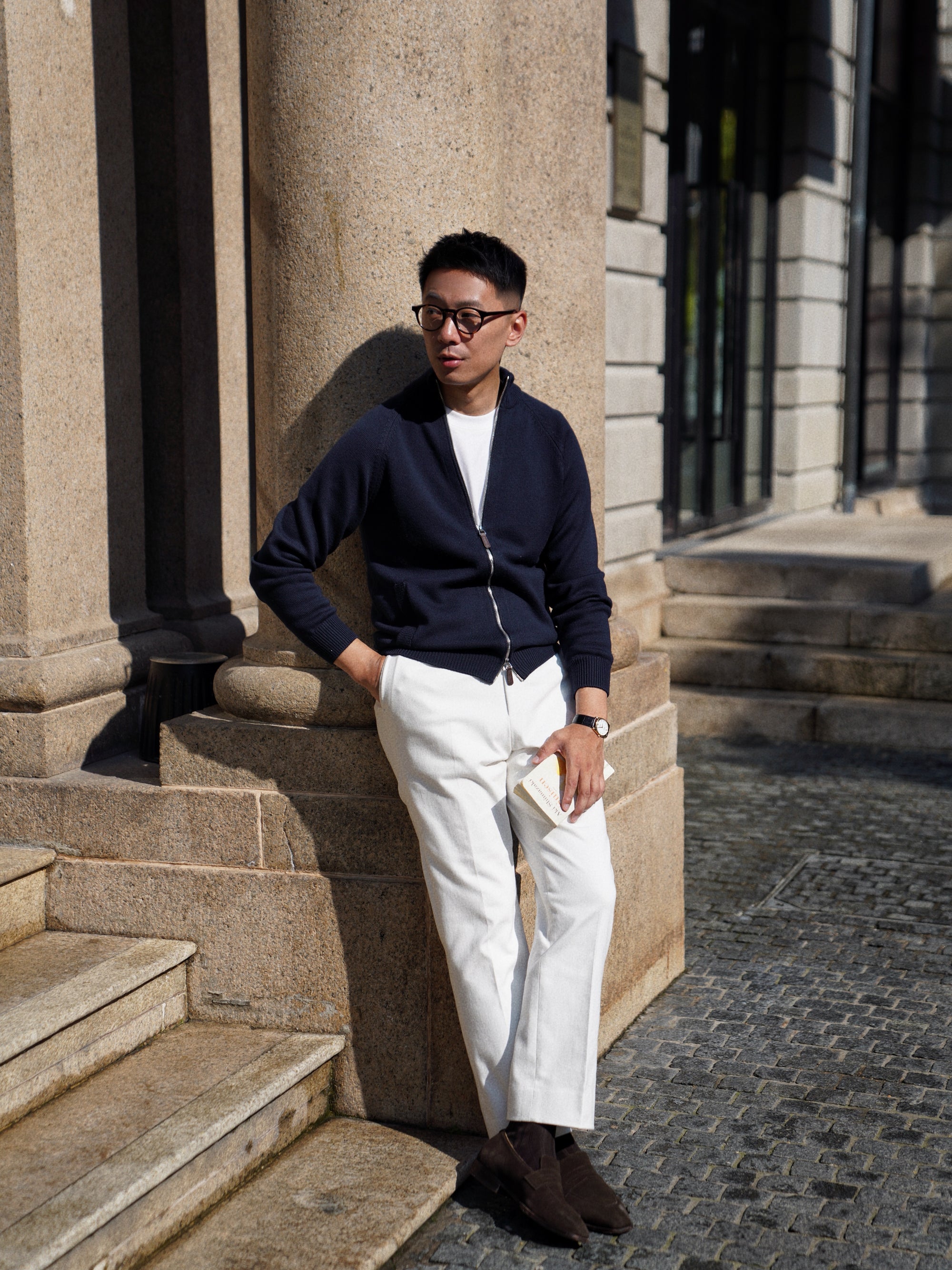 Navy 17 Micron Wool Zip Cardigan