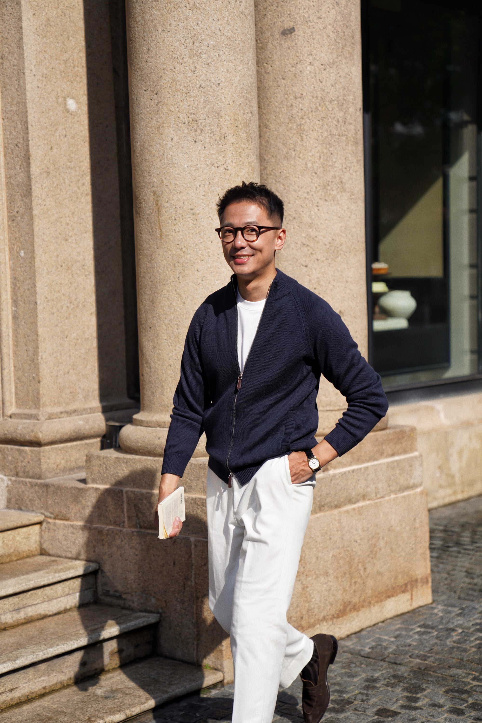 Navy 17 Micron Wool Zip Cardigan