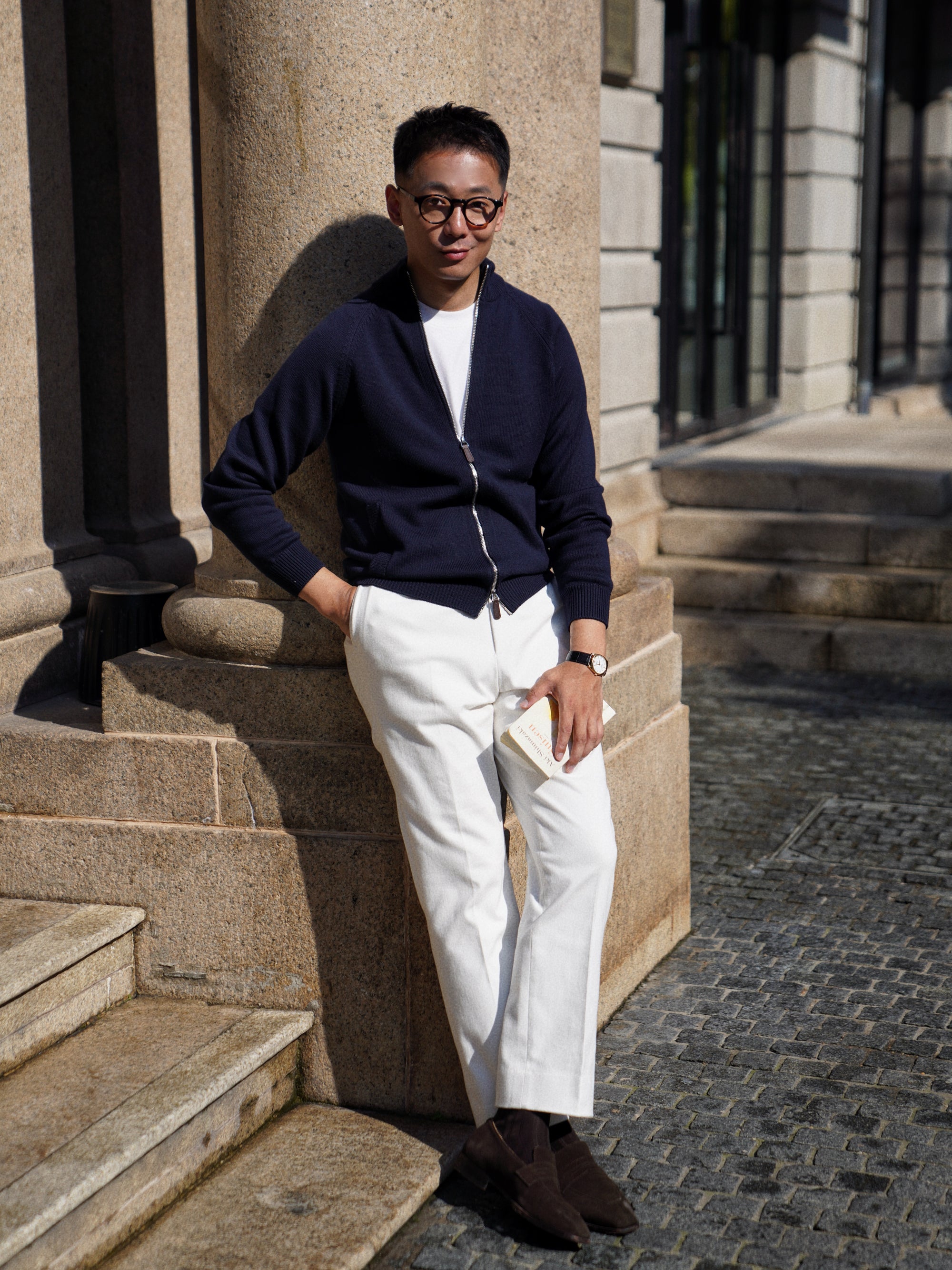Navy 17 Micron Wool Zip Cardigan