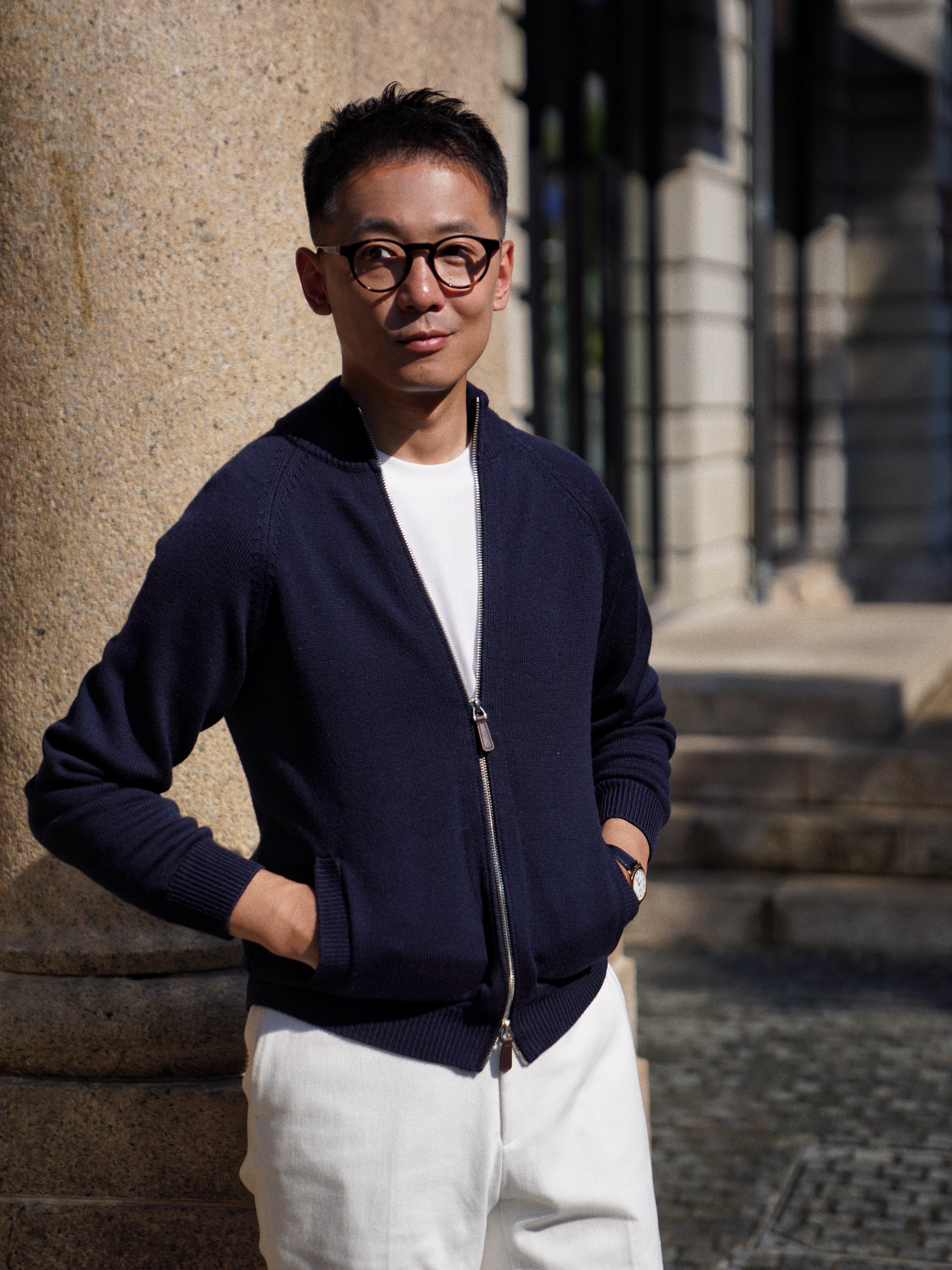 Navy 17 Micron Wool Zip Cardigan