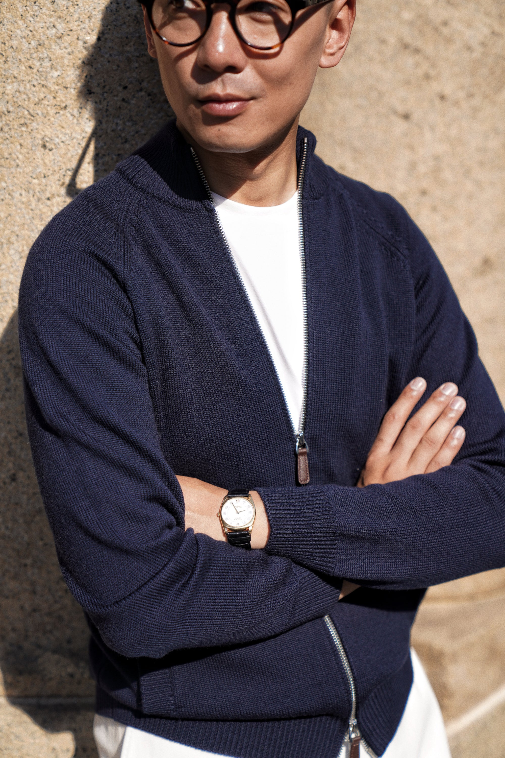 Navy 17 Micron Wool Zip Cardigan