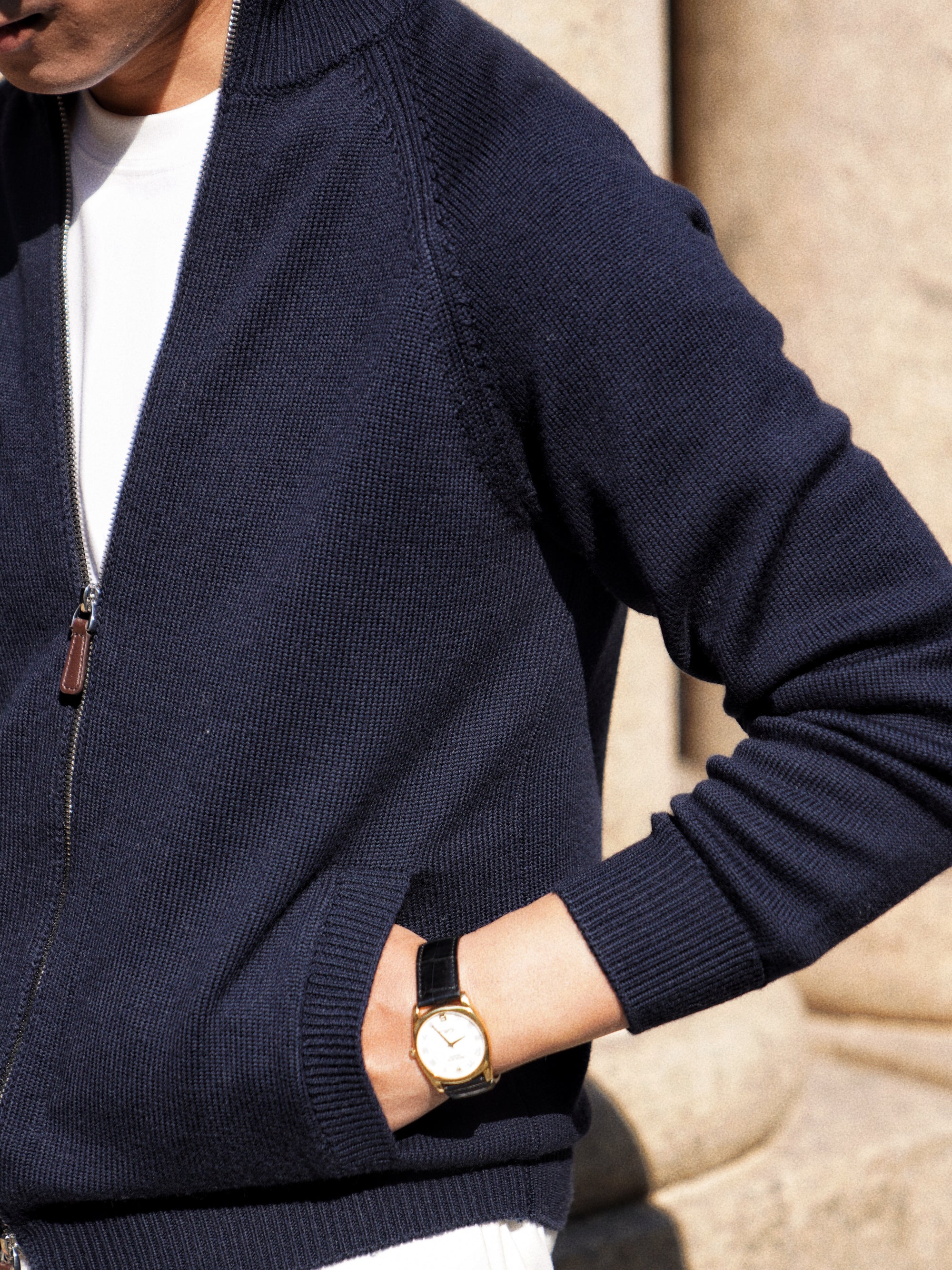 Navy 17 Micron Wool Zip Cardigan