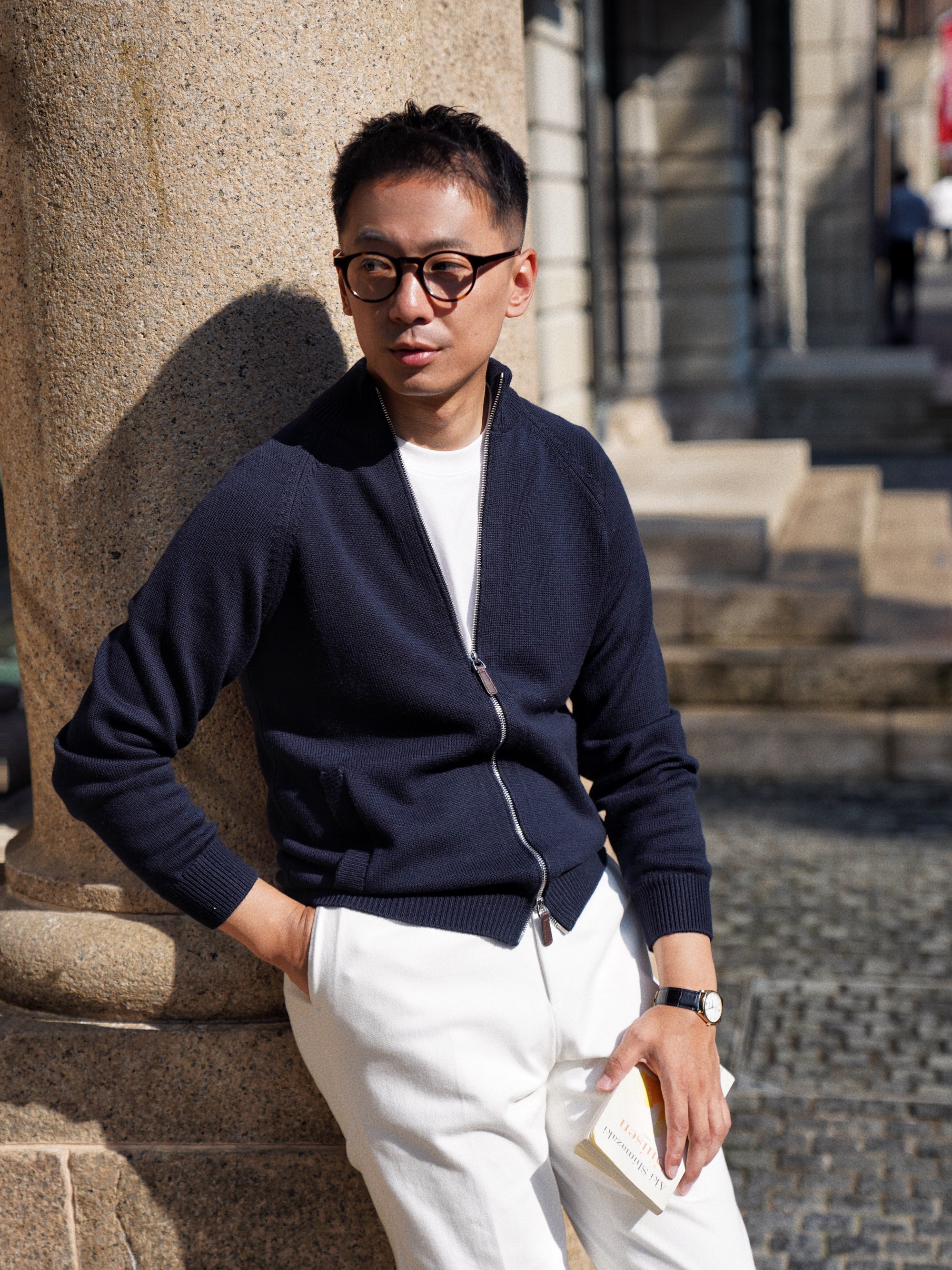 Navy 17 Micron Wool Zip Cardigan