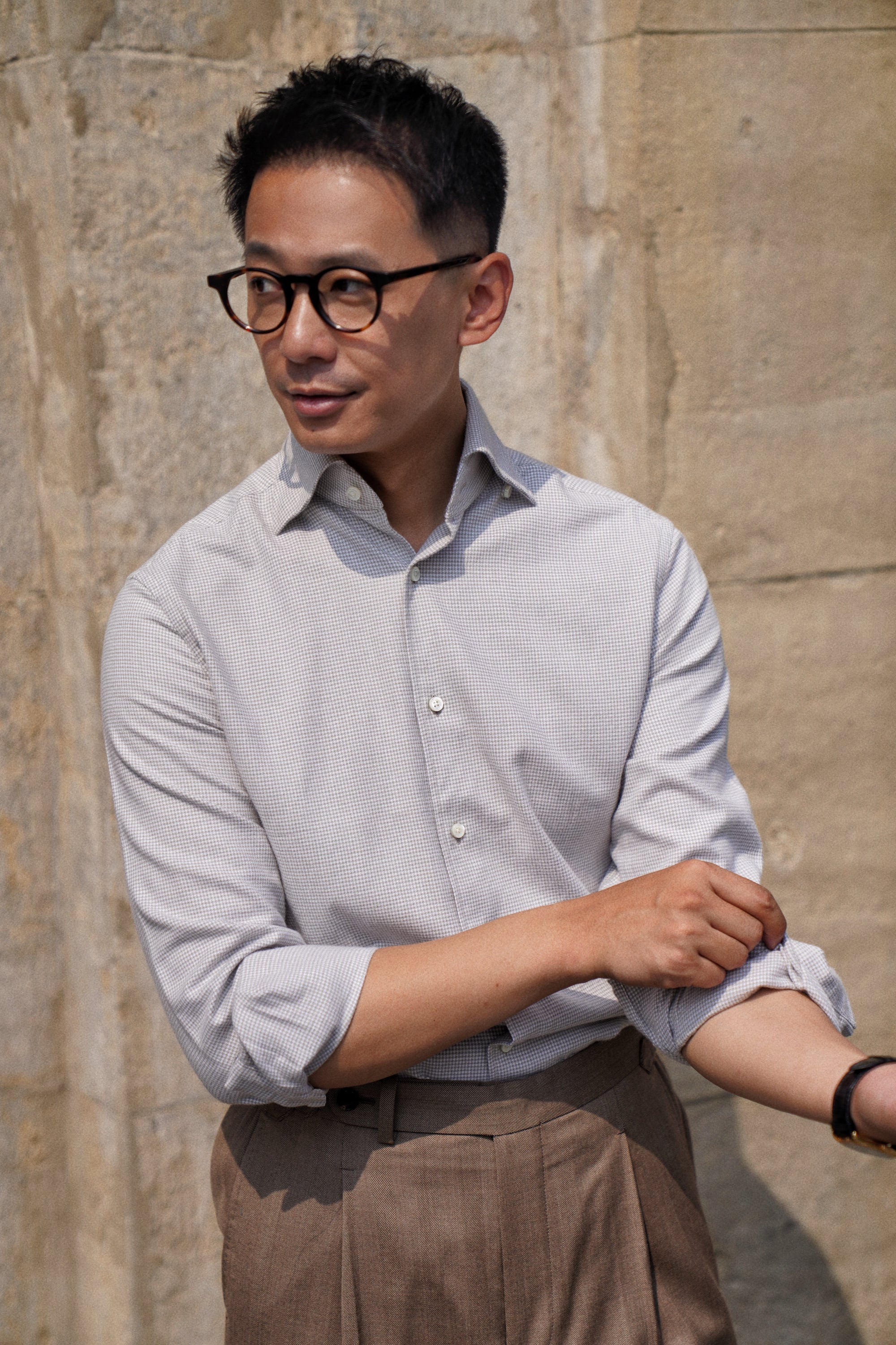 Houndstooth Cotton Yakwool Flannel Shirt 2