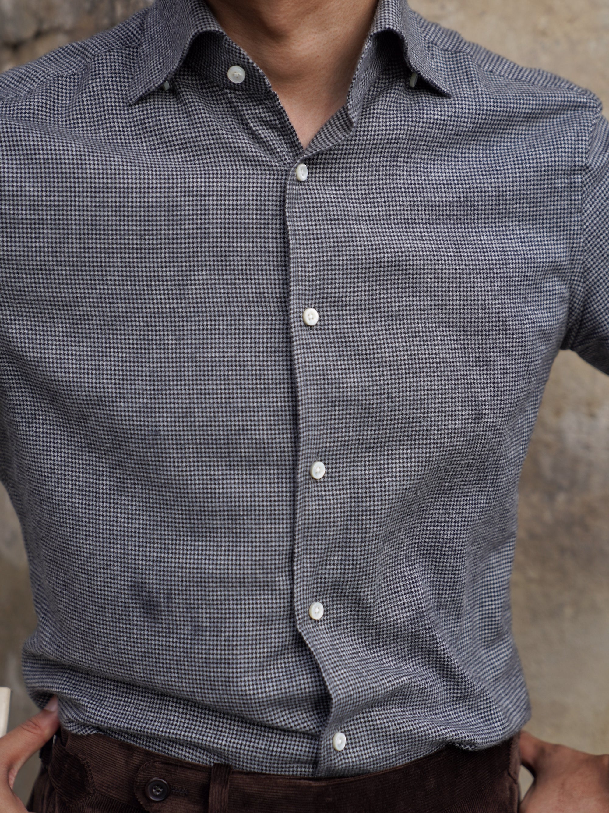 Houndstooth Cotton Yakwool Flannel Shirt 2