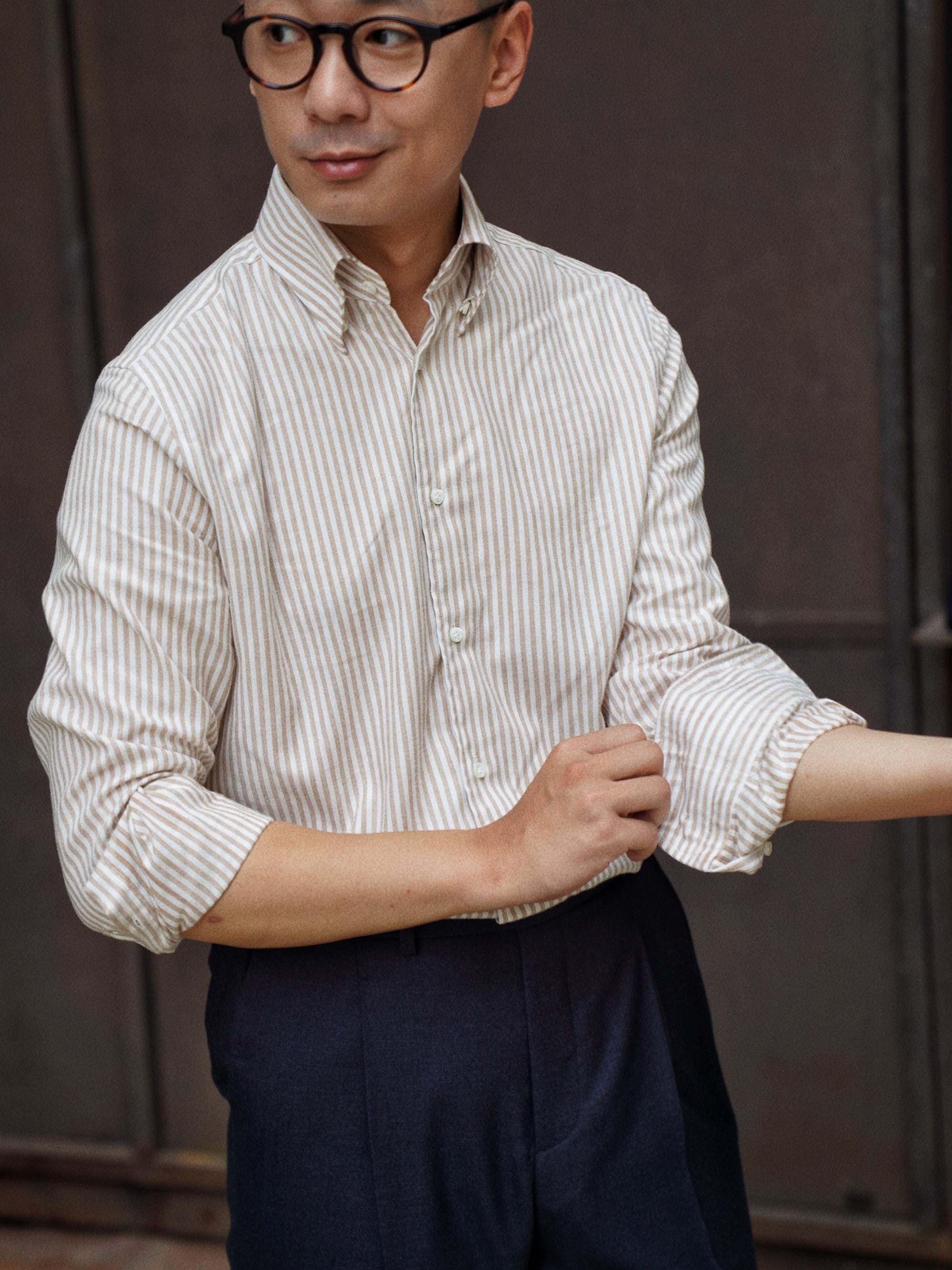 Cotton Blending Stripe Flannel Shirt