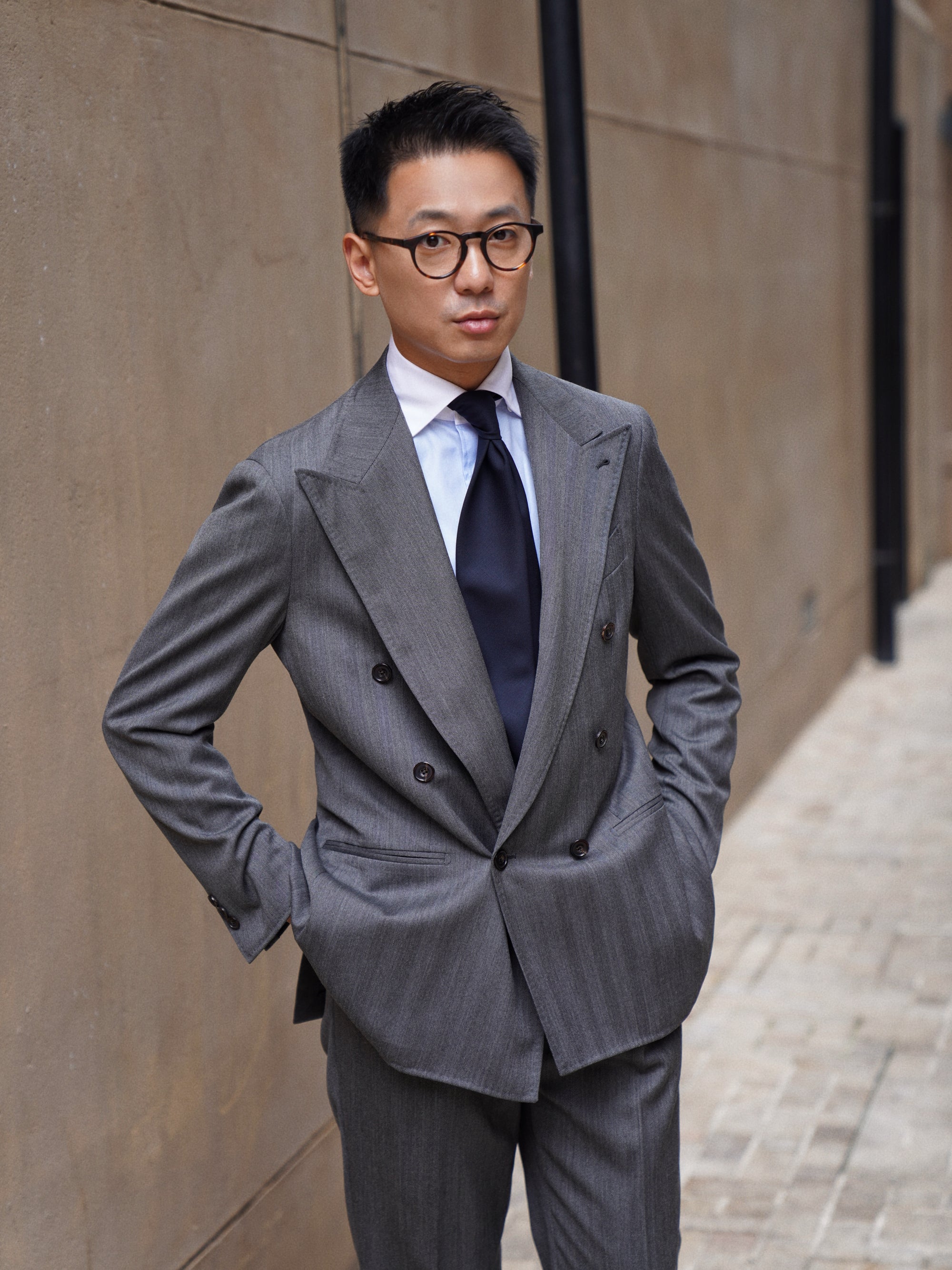 MTO Dark Grey Herringbone 17 Micron 130s Suit #1024