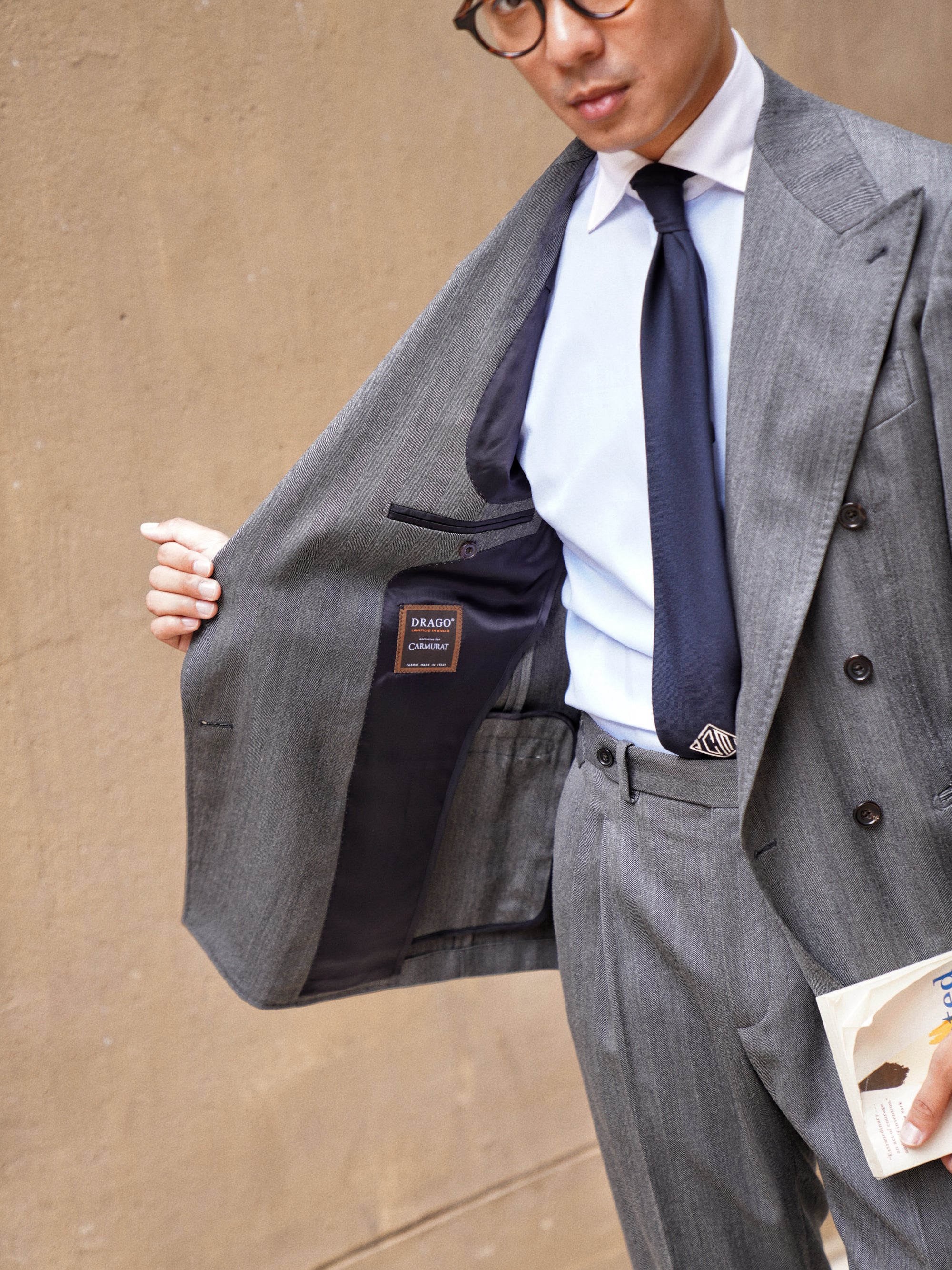 MTO Dark Grey Herringbone 17 Micron 130s Suit #1024