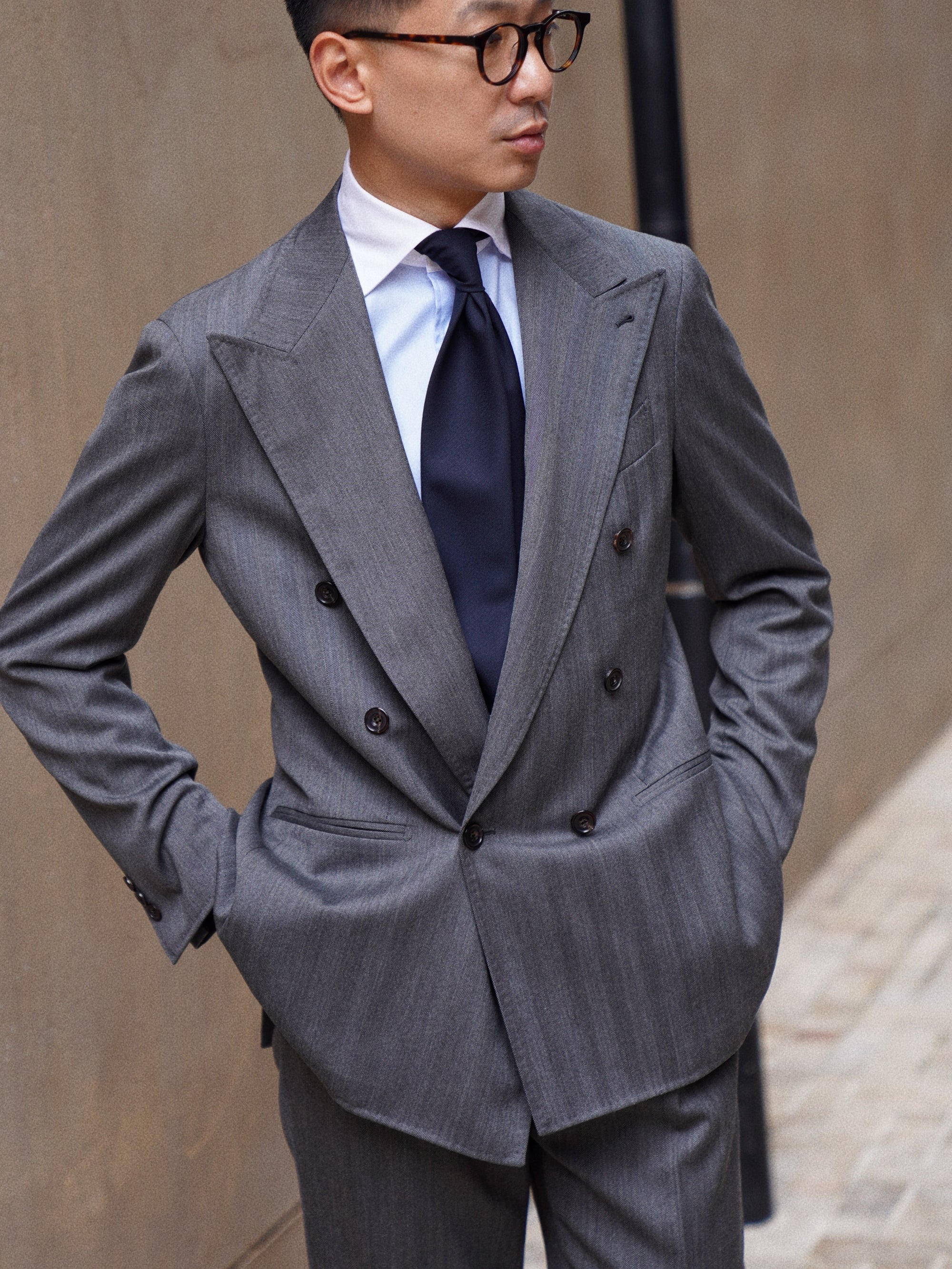 MTO Dark Grey Herringbone 17 Micron 130s Suit #1024