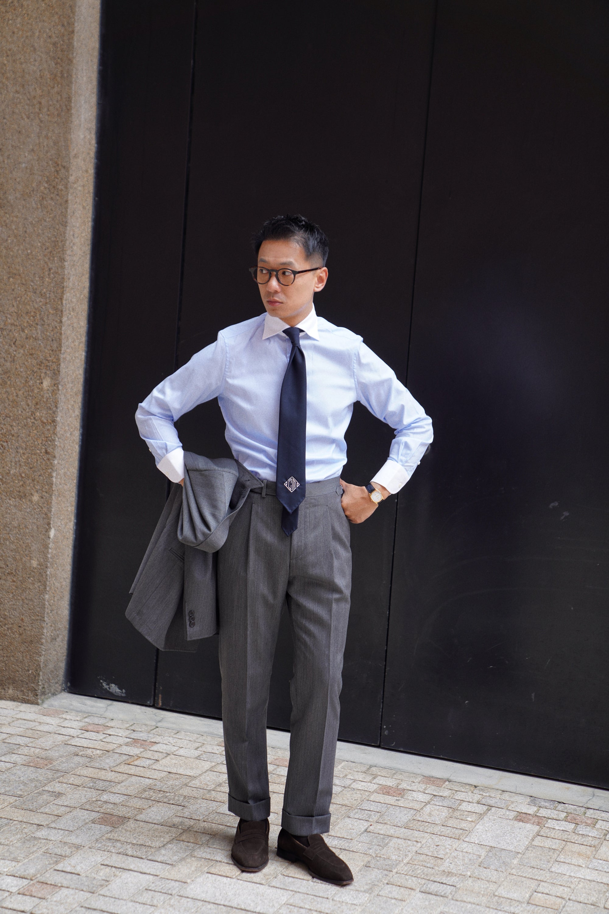 MTO Dark Grey Herringbone 17 Micron 130s Suit #1024