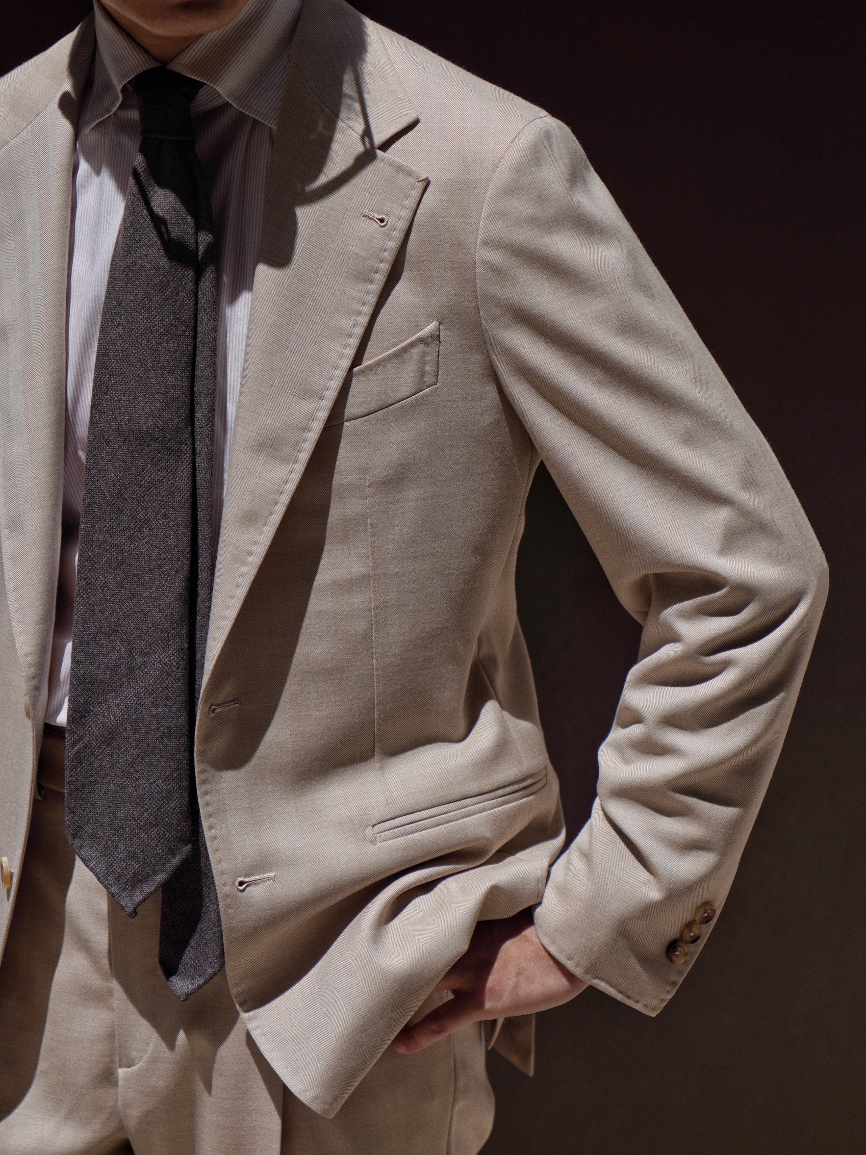 MTO Light Camel Herringbone 17 Micron 130s Suit #1025