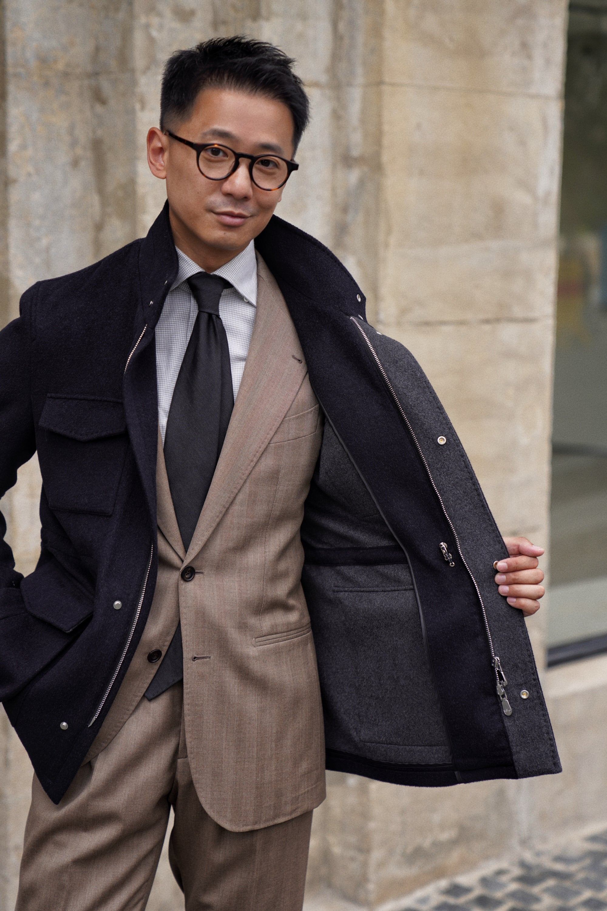 Black Wool Silk M65 Jacket #377