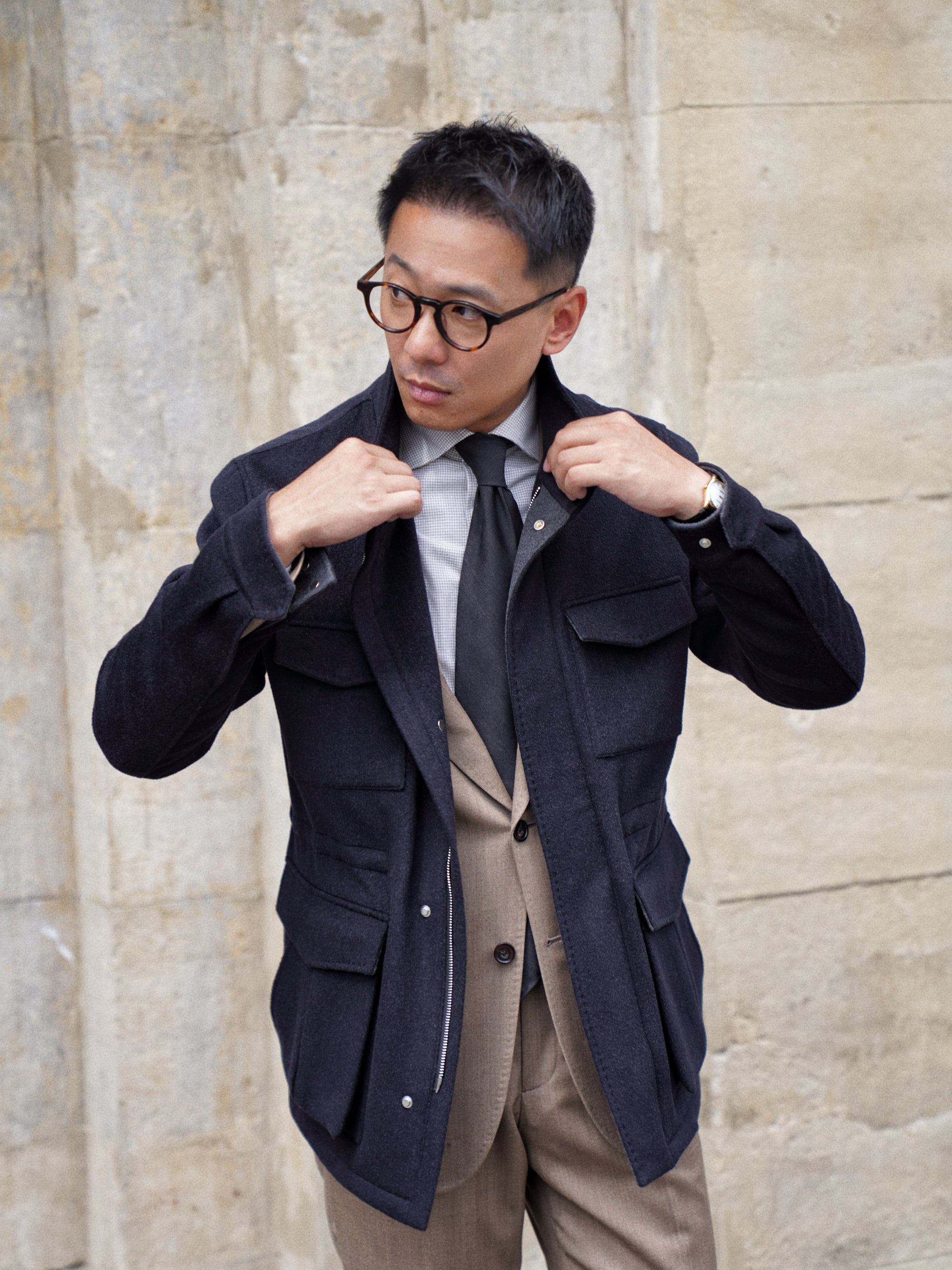 Black Wool Silk M65 Jacket #377