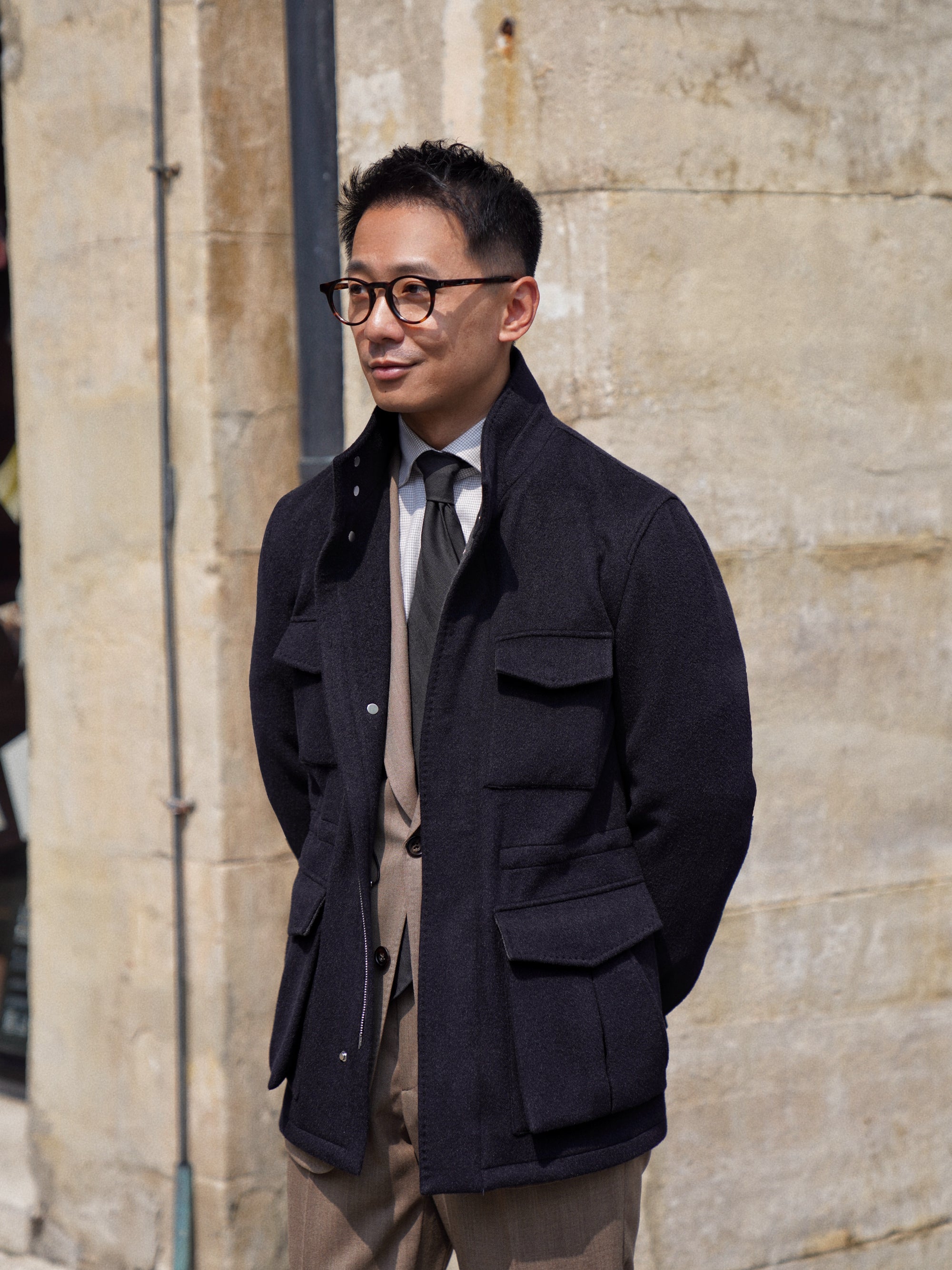 Black Wool Silk M65 Jacket #377