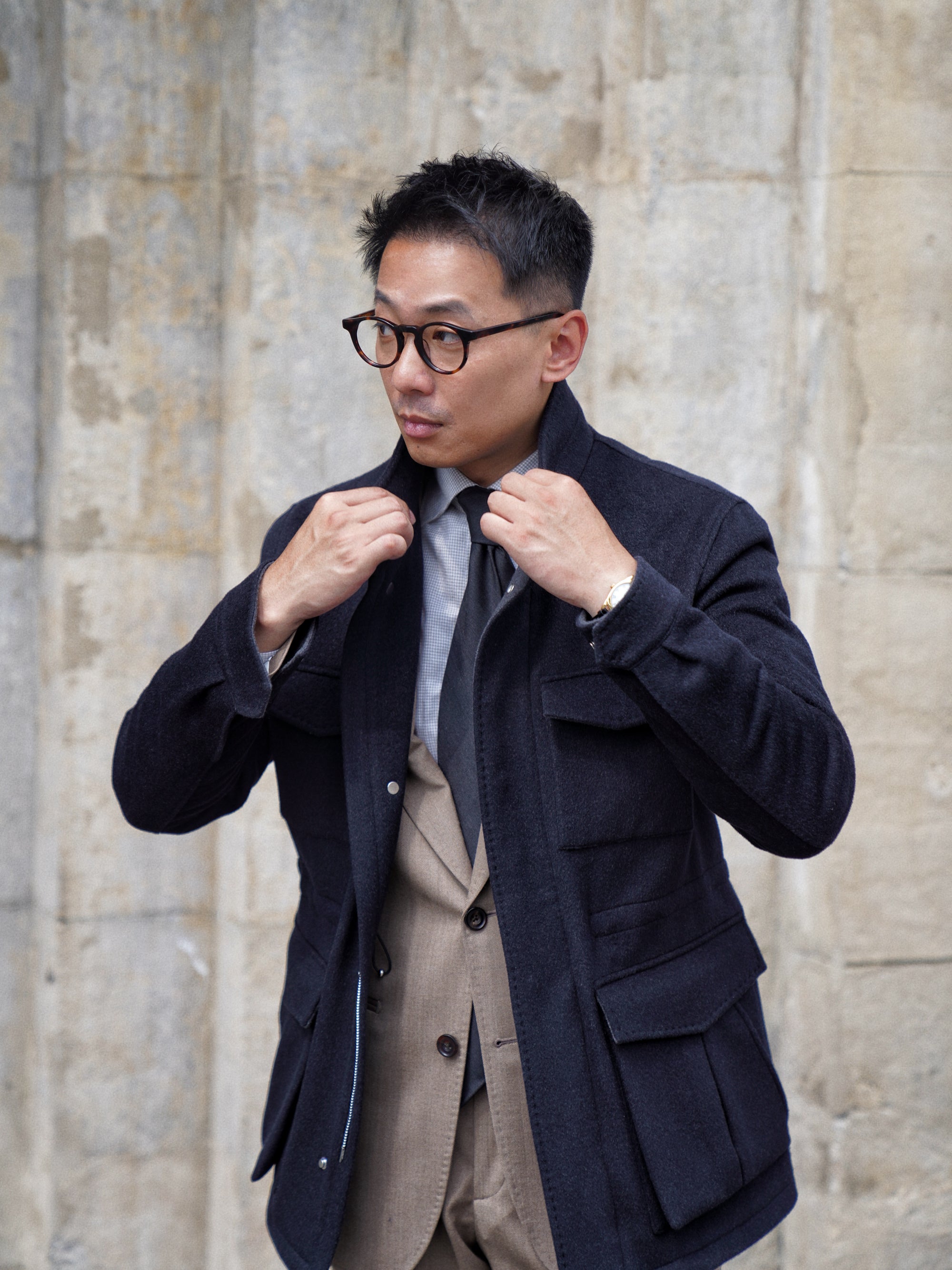 Black Wool Silk M65 Jacket #377