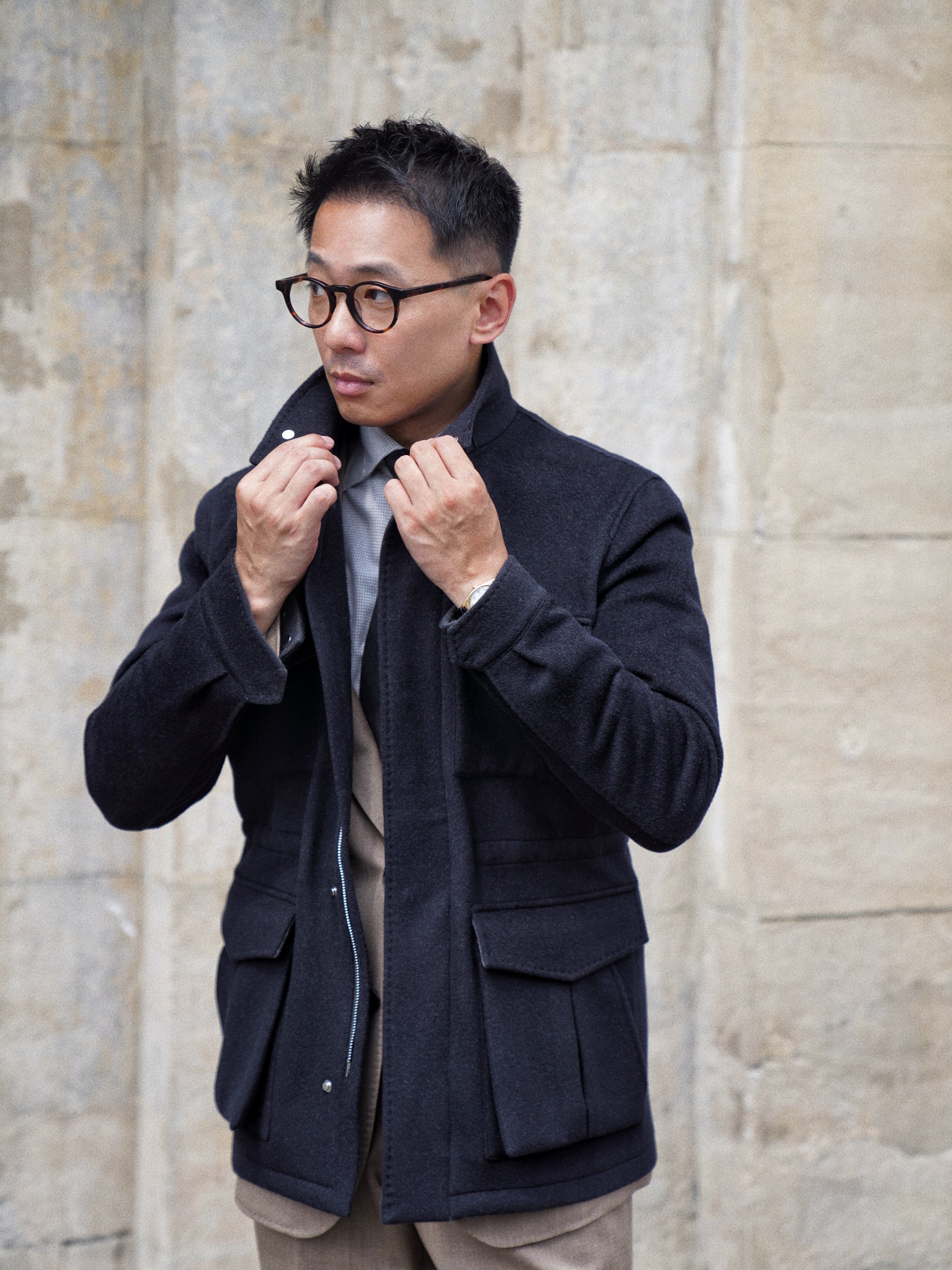 Black Wool Silk M65 Jacket #377