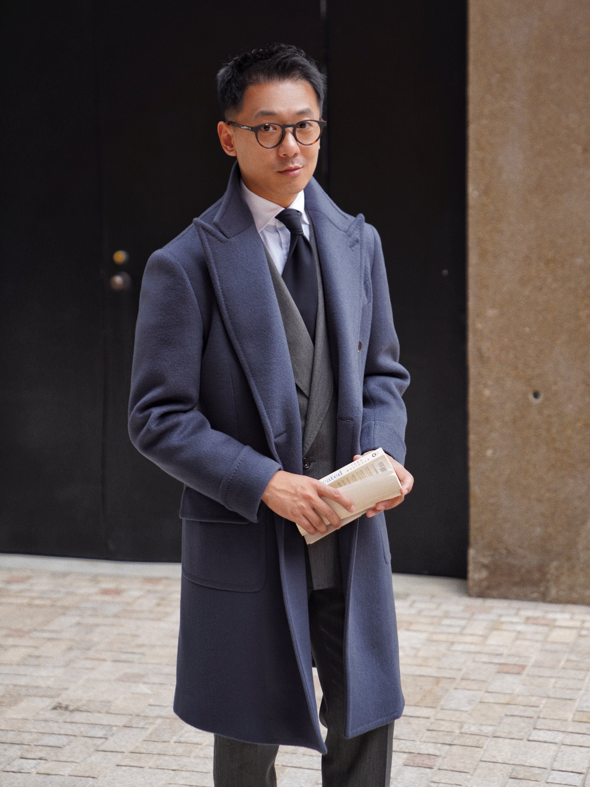 Greyish Blue Wool Polo Coat #858