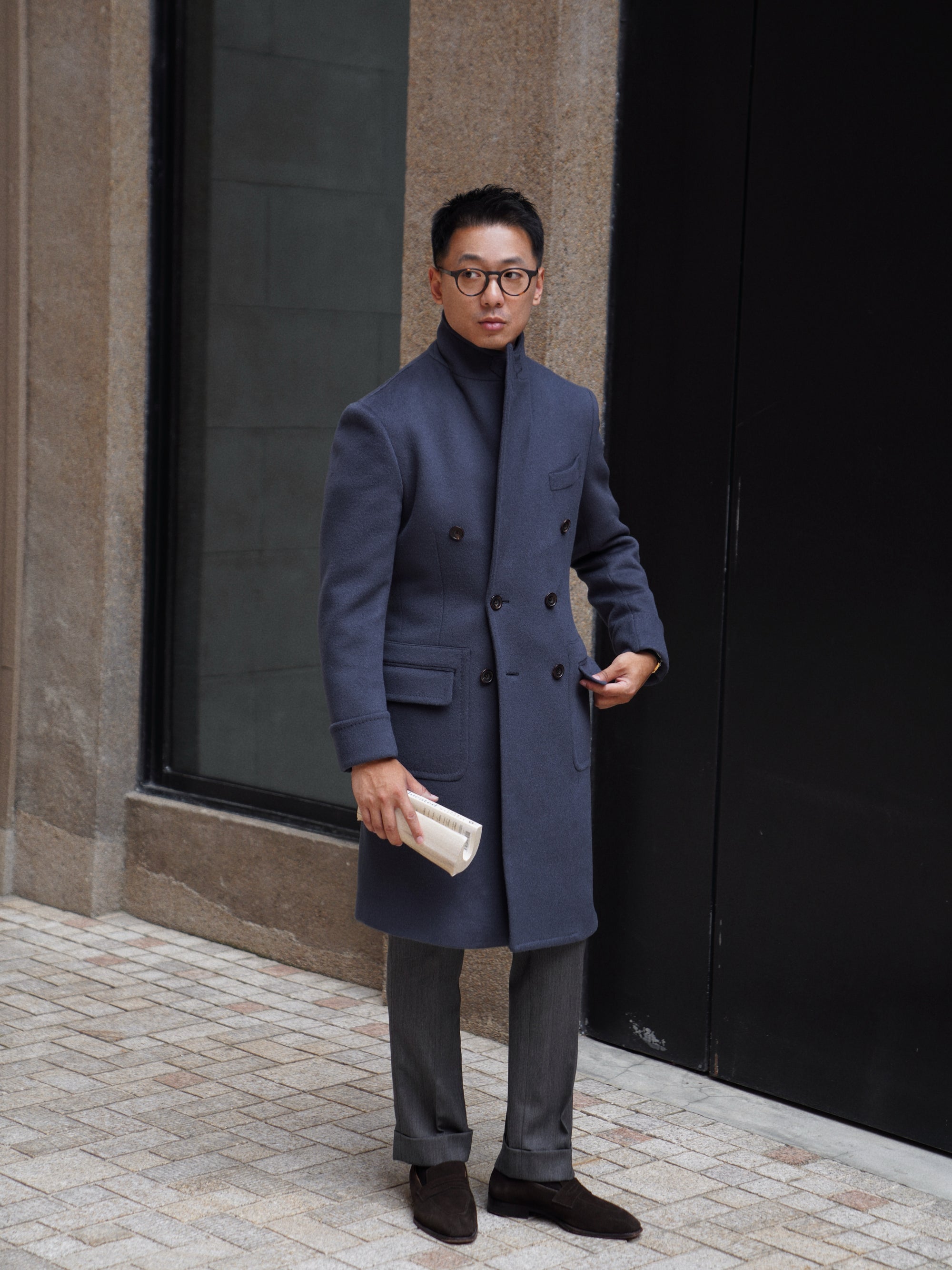 Greyish Blue Wool Polo Coat #858