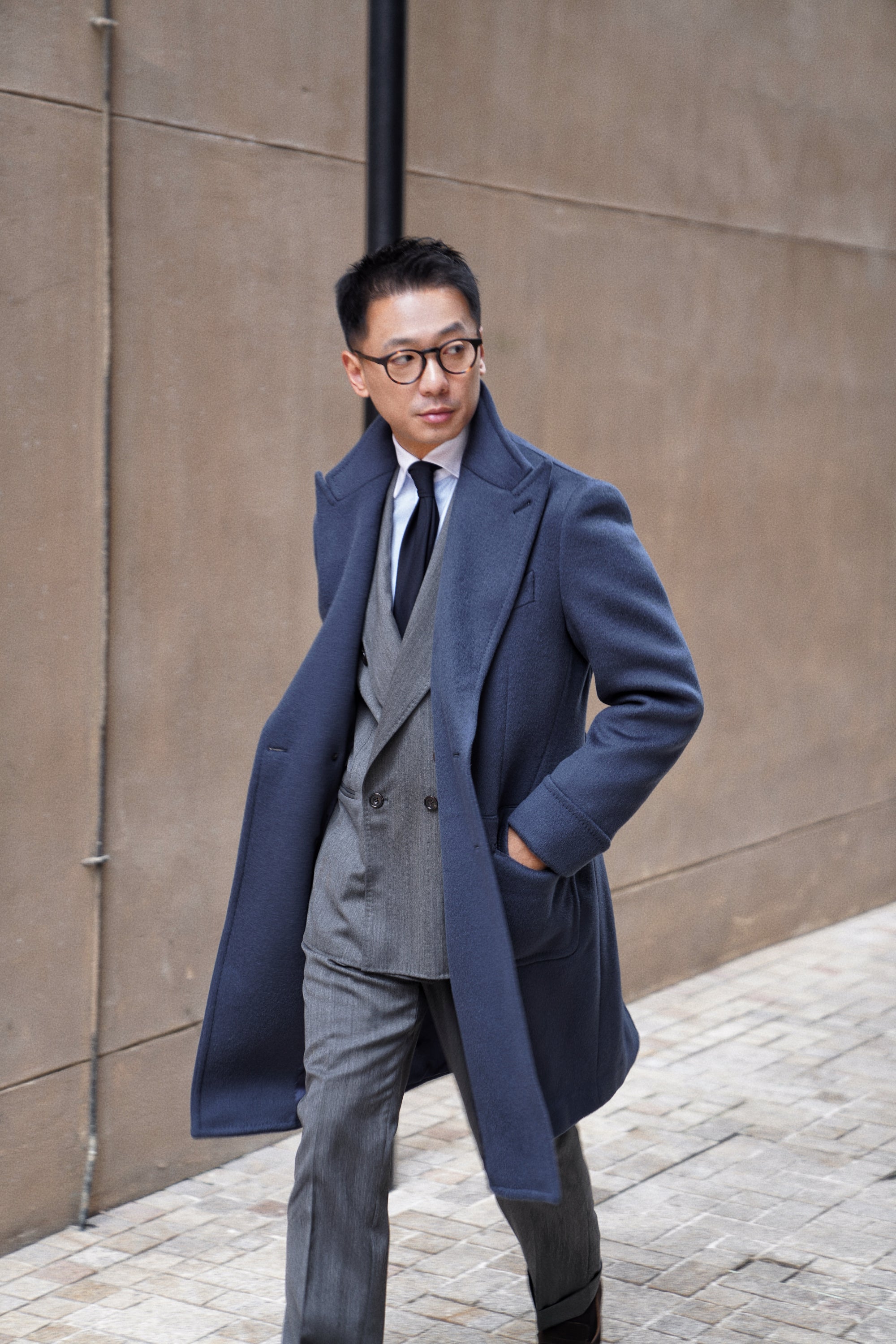 Greyish Blue Wool Polo Coat #858