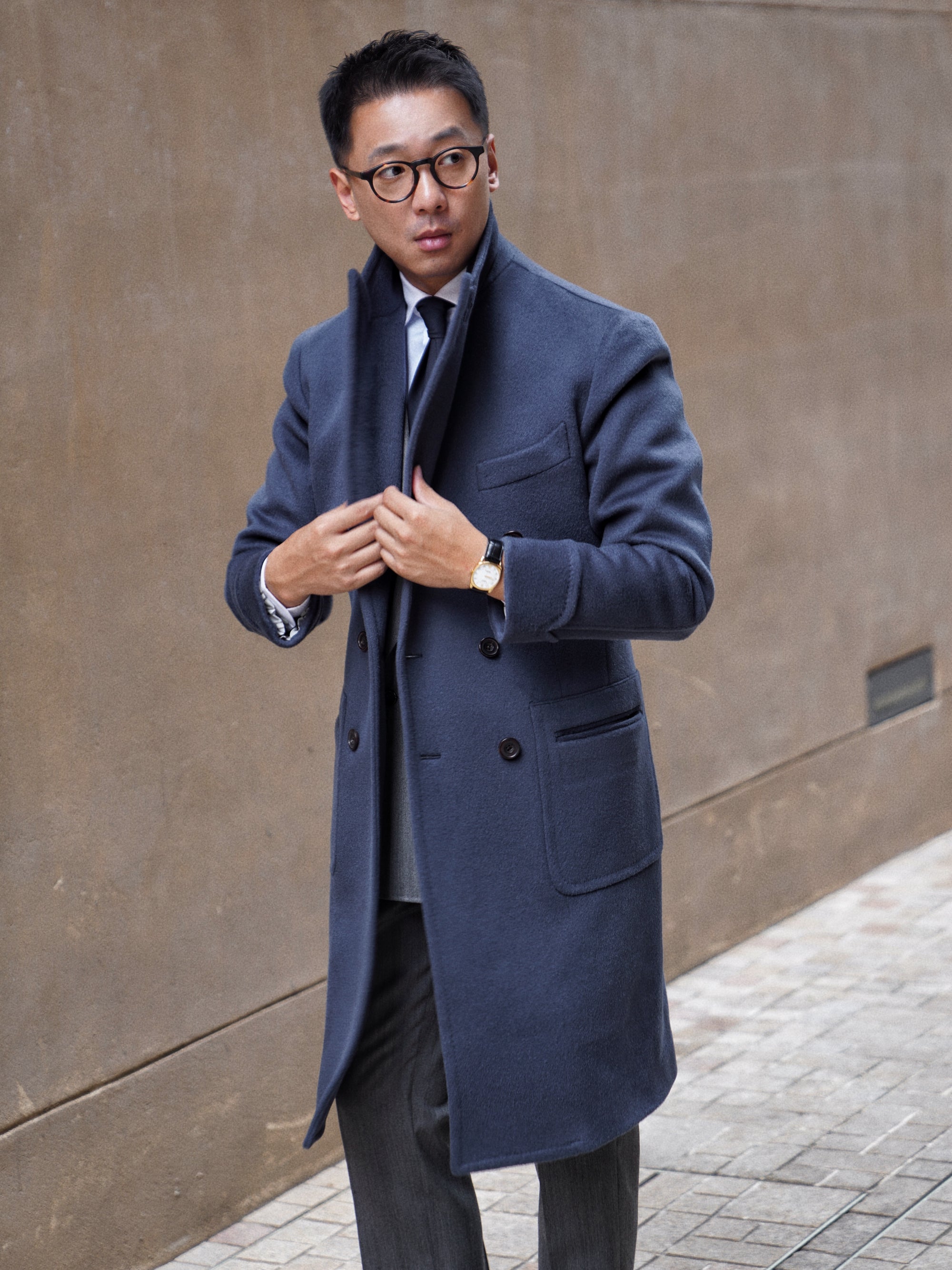 Greyish Blue Wool Polo Coat #858